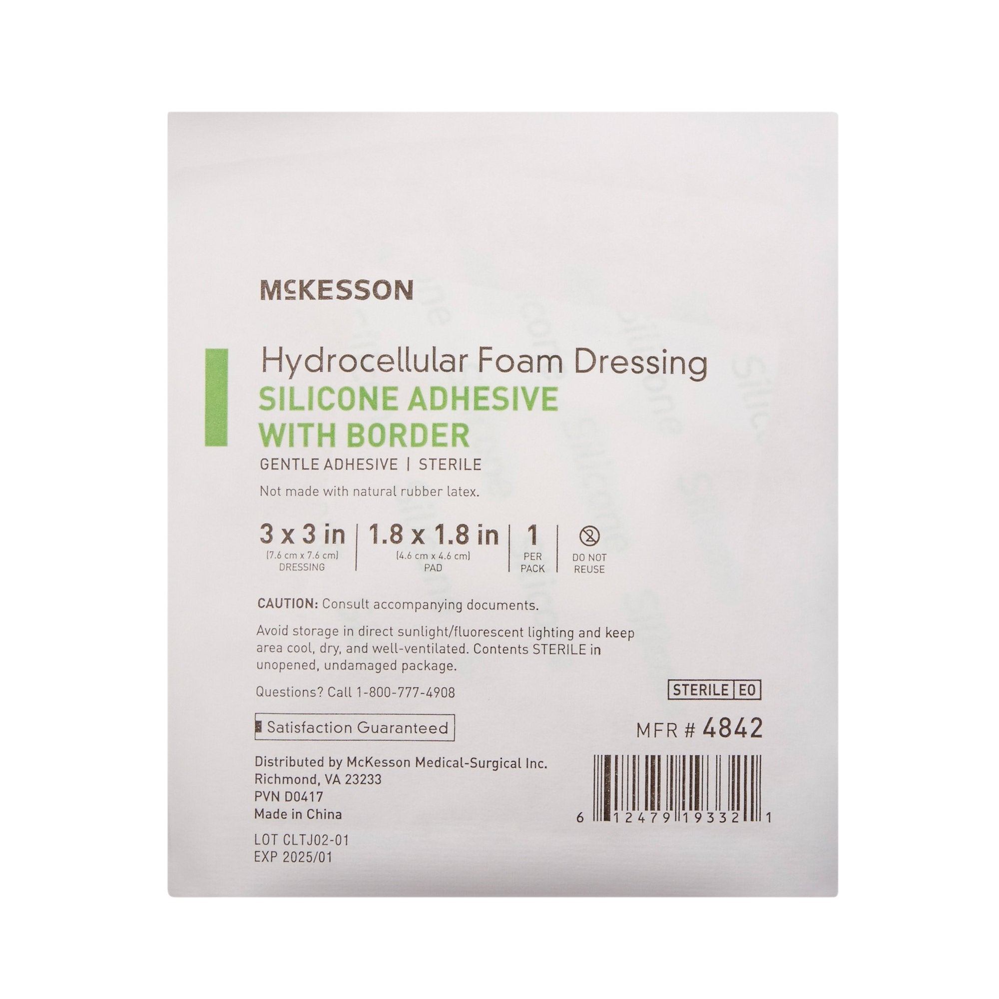 Foam Dressing McKesson 3 X 3 Inch With Border Film Backing Silicone Gel Adhesive Square Sterile,  Packaging Type- Case