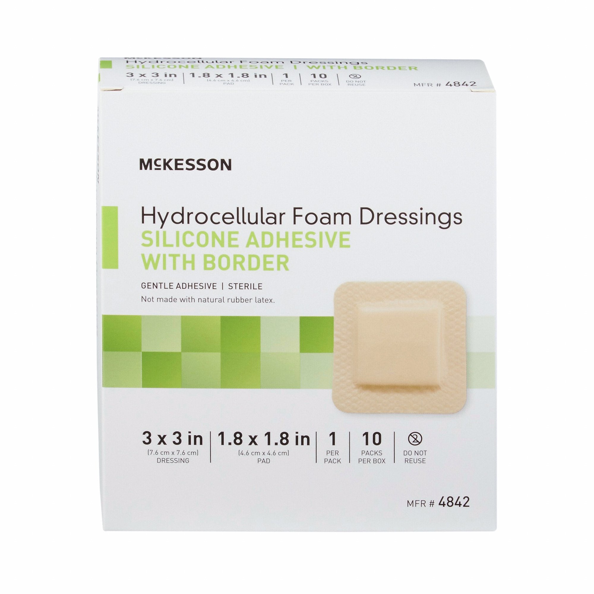 Foam Dressing McKesson 3 X 3 Inch With Border Film Backing Silicone Gel Adhesive Square Sterile,  Packaging Type- Case