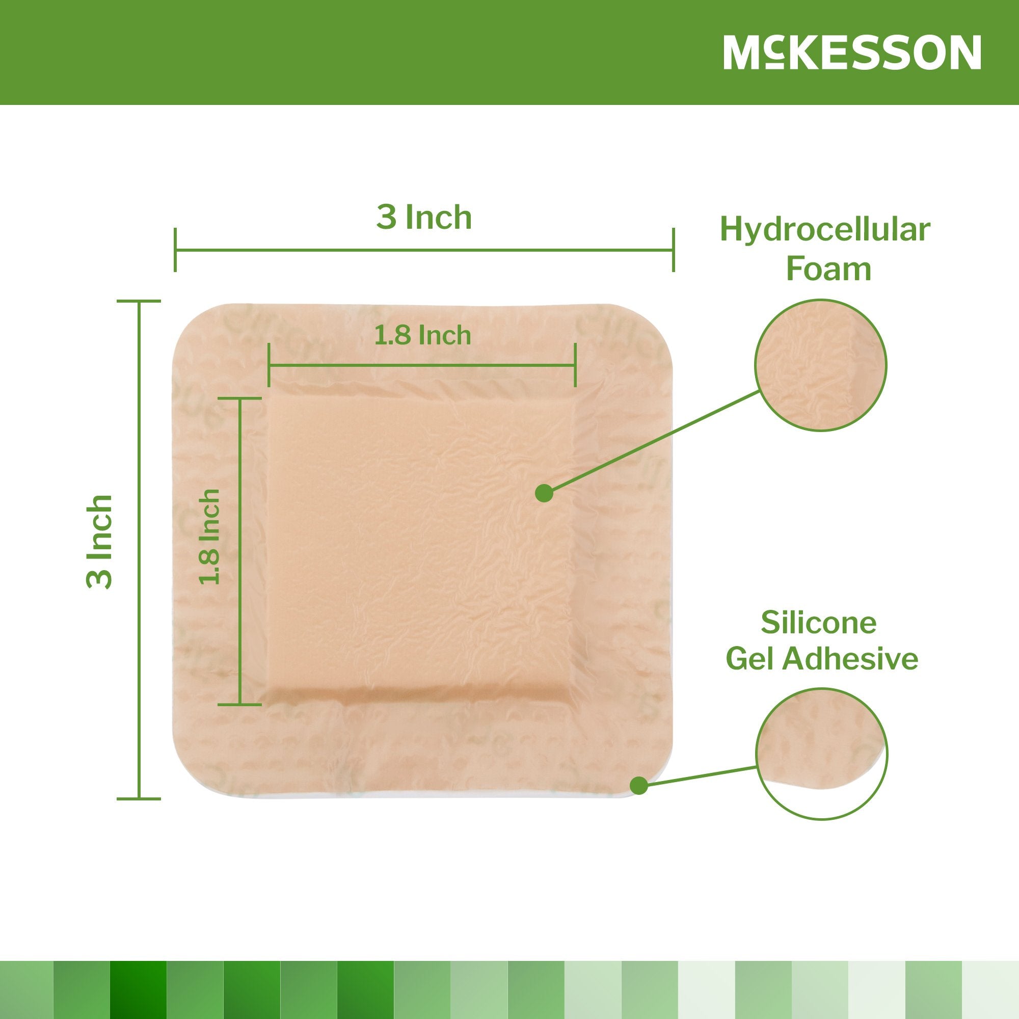 Foam Dressing McKesson 3 X 3 Inch With Border Film Backing Silicone Gel Adhesive Square Sterile,  Packaging Type- Case