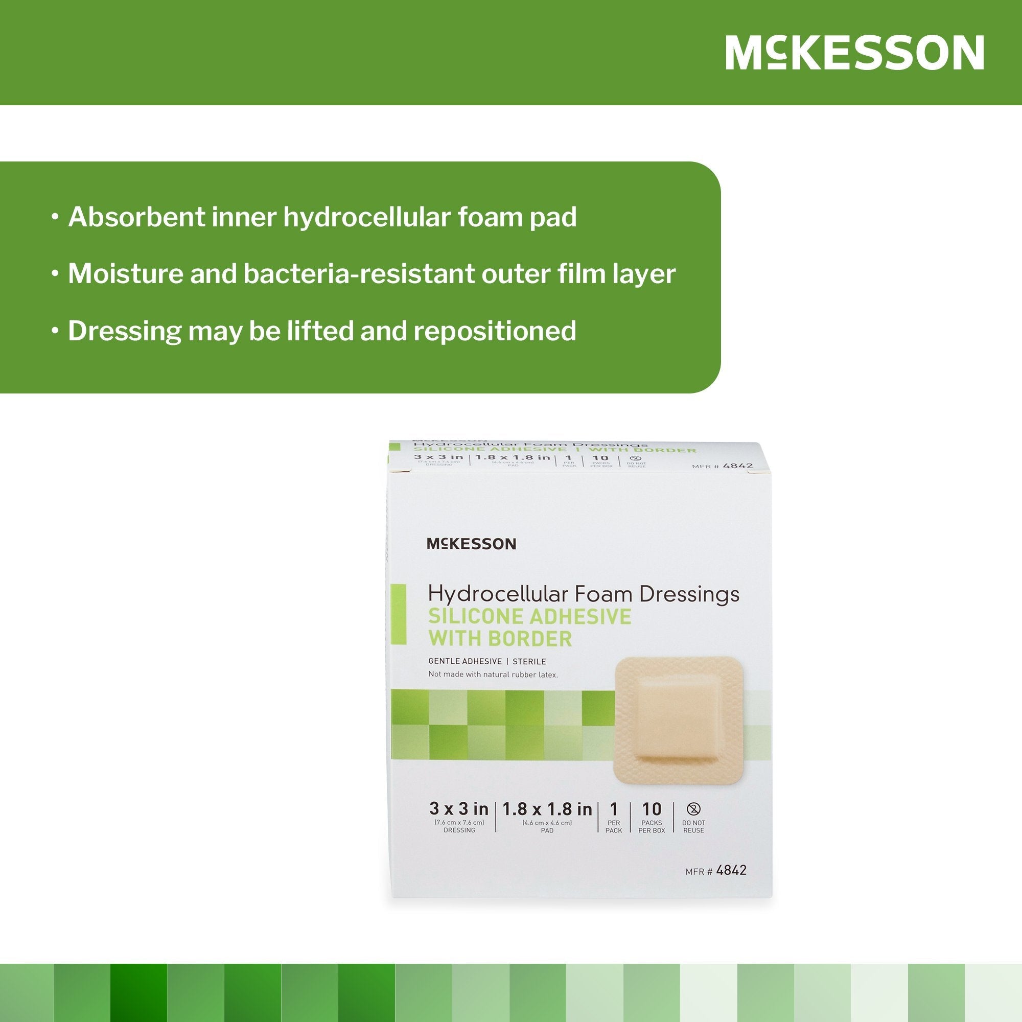 Foam Dressing McKesson 3 X 3 Inch With Border Film Backing Silicone Gel Adhesive Square Sterile,  Packaging Type- Case