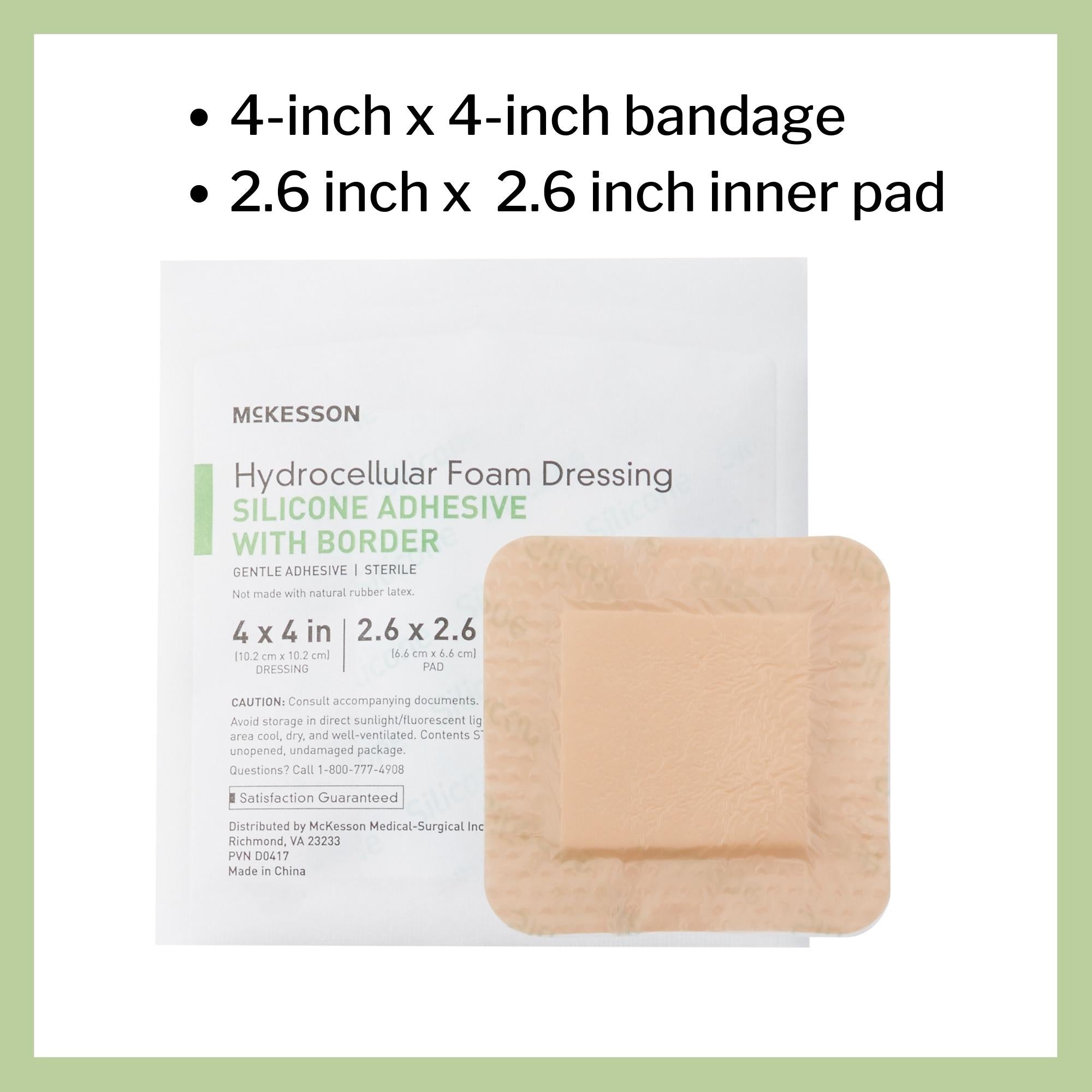 Foam Dressing McKesson 4 X 4 Inch With Border Film Backing Silicone Gel Adhesive Square Sterile