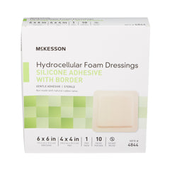Foam Dressing McKesson 6 X 6 Inch With Border Film Backing Silicone Gel Adhesive Square Sterile,Packaging Type- Box