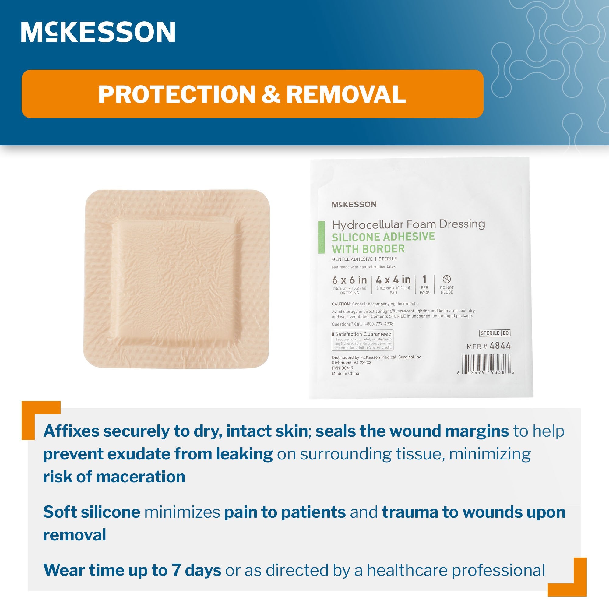Foam Dressing McKesson 6 X 6 Inch With Border Film Backing Silicone Gel Adhesive Square Sterile,Packaging Type- Box