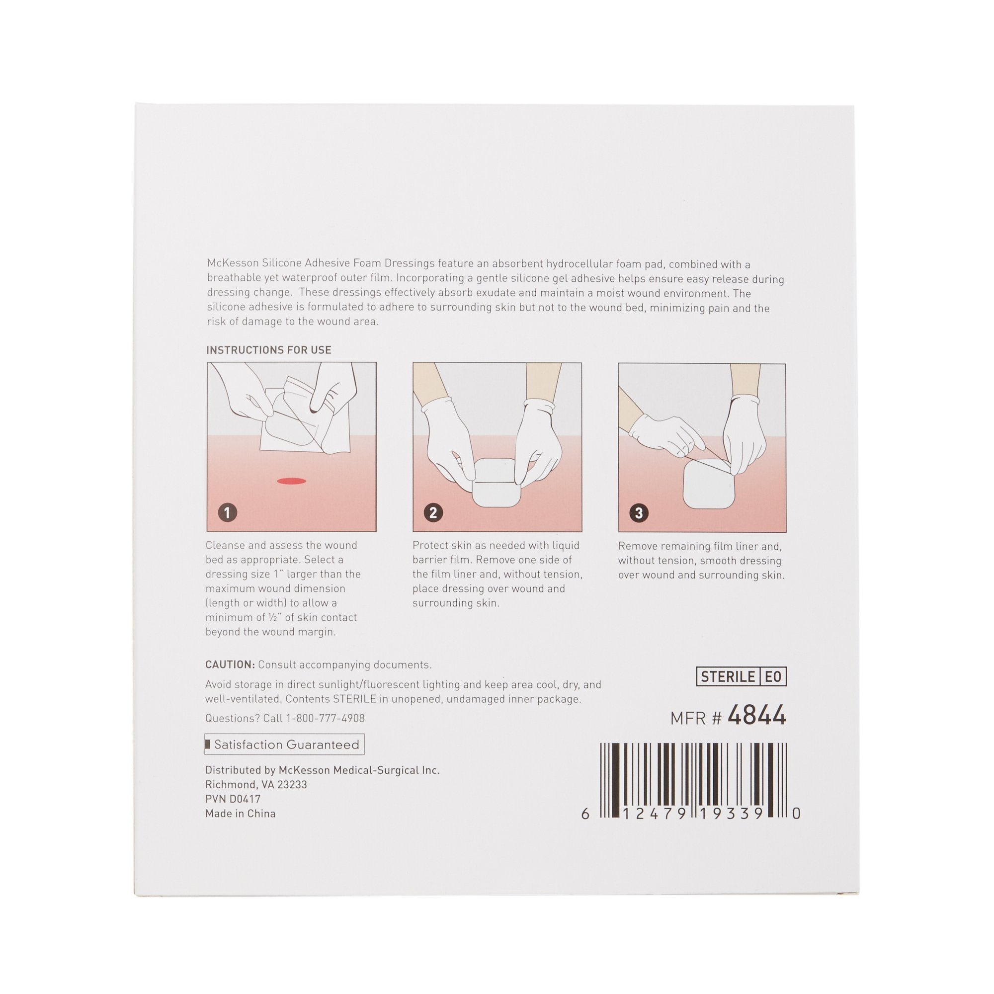 Foam Dressing McKesson 6 X 6 Inch With Border Film Backing Silicone Gel Adhesive Square Sterile,Packaging Type- Box
