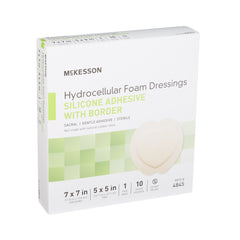 Foam Dressing McKesson 7 X 7 Inch With Border Film Backing Silicone Gel Adhesive Sacral Sterile,  Packaging Type- Case