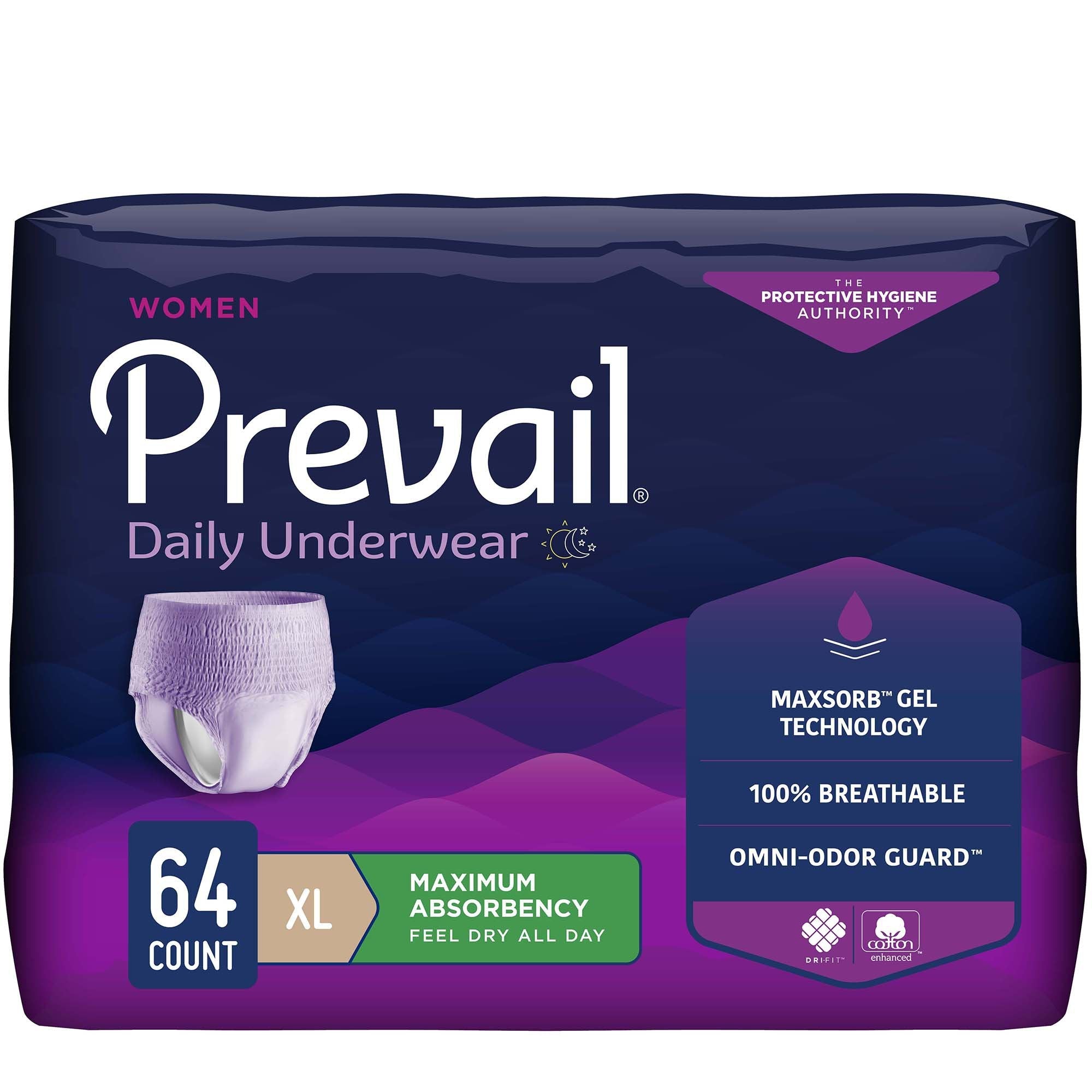 Female Adult Absorbent Underwear Prevail Daily Underwear Pull On with Tear Away Seams X-Large Disposable Heavy Absorbency, Packaging Type- Case