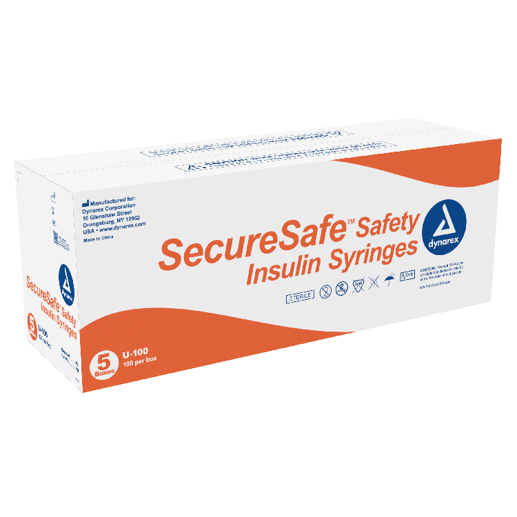 dynarex securesafe safety insulin syringes pack type 100 box per case