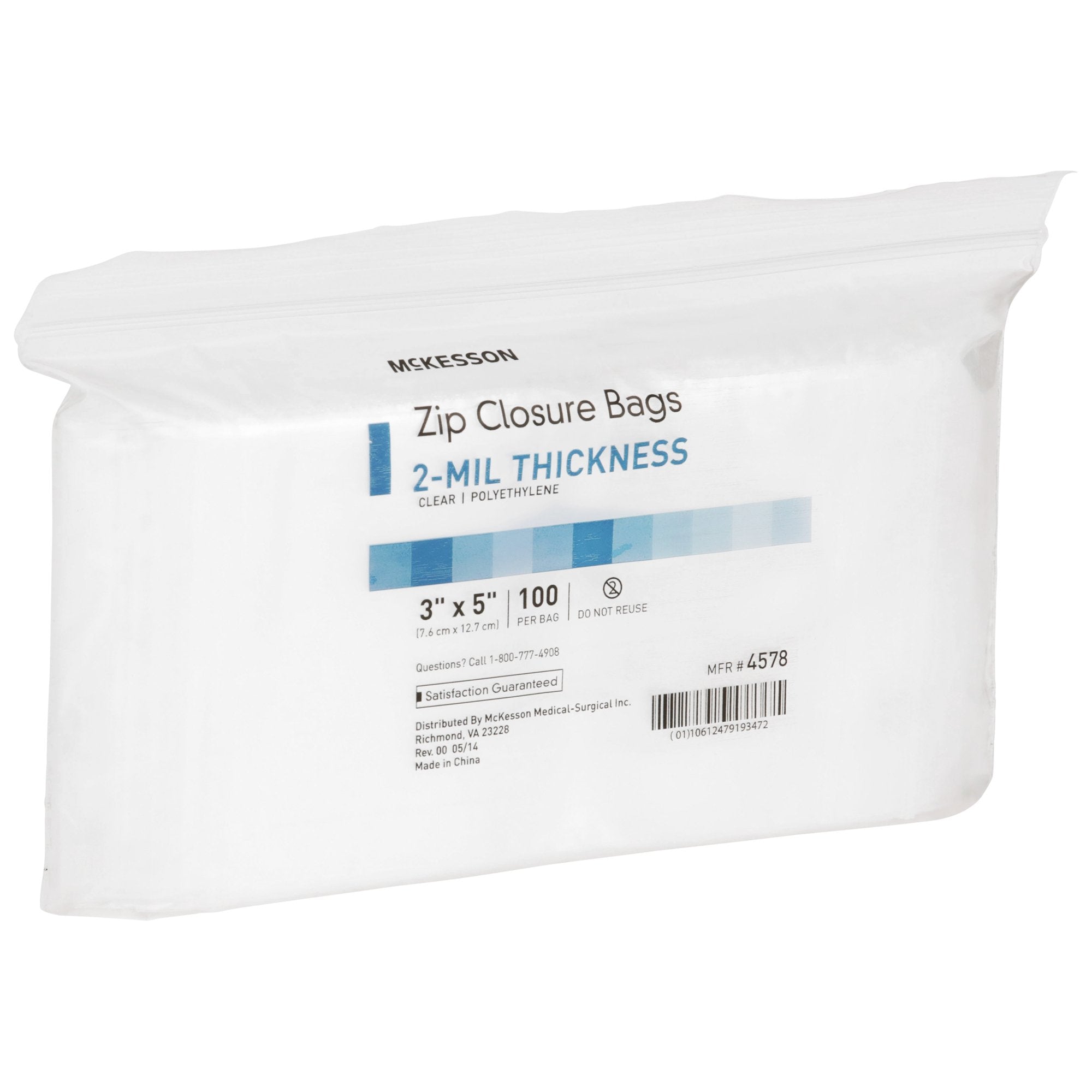 Reclosable Bag McKesson 3 X 5 Inch Polyethylene Clear Zipper Closure, Packaging Type- Case