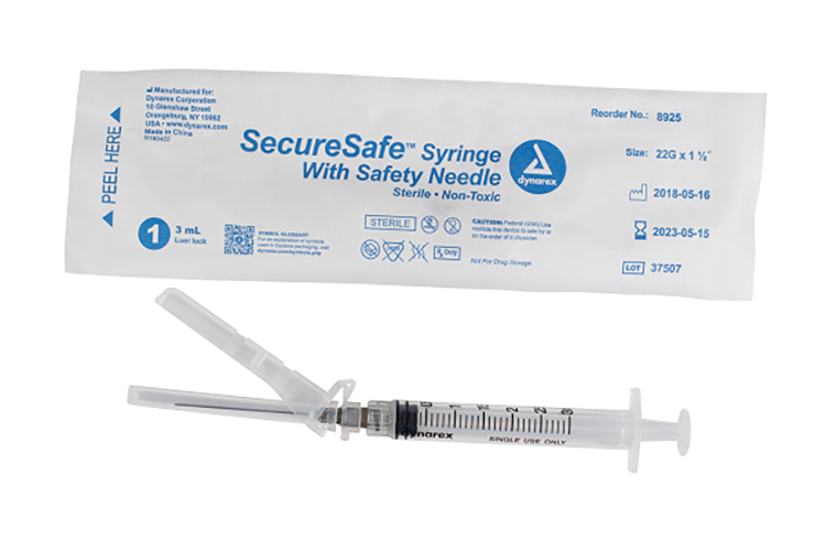 dynarex securesafe syringe with safety needle