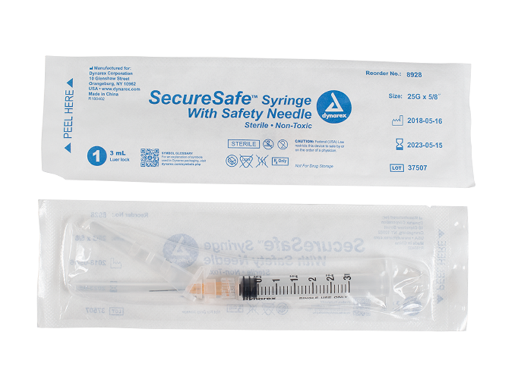 dynarex securesafe syringe with safety needle