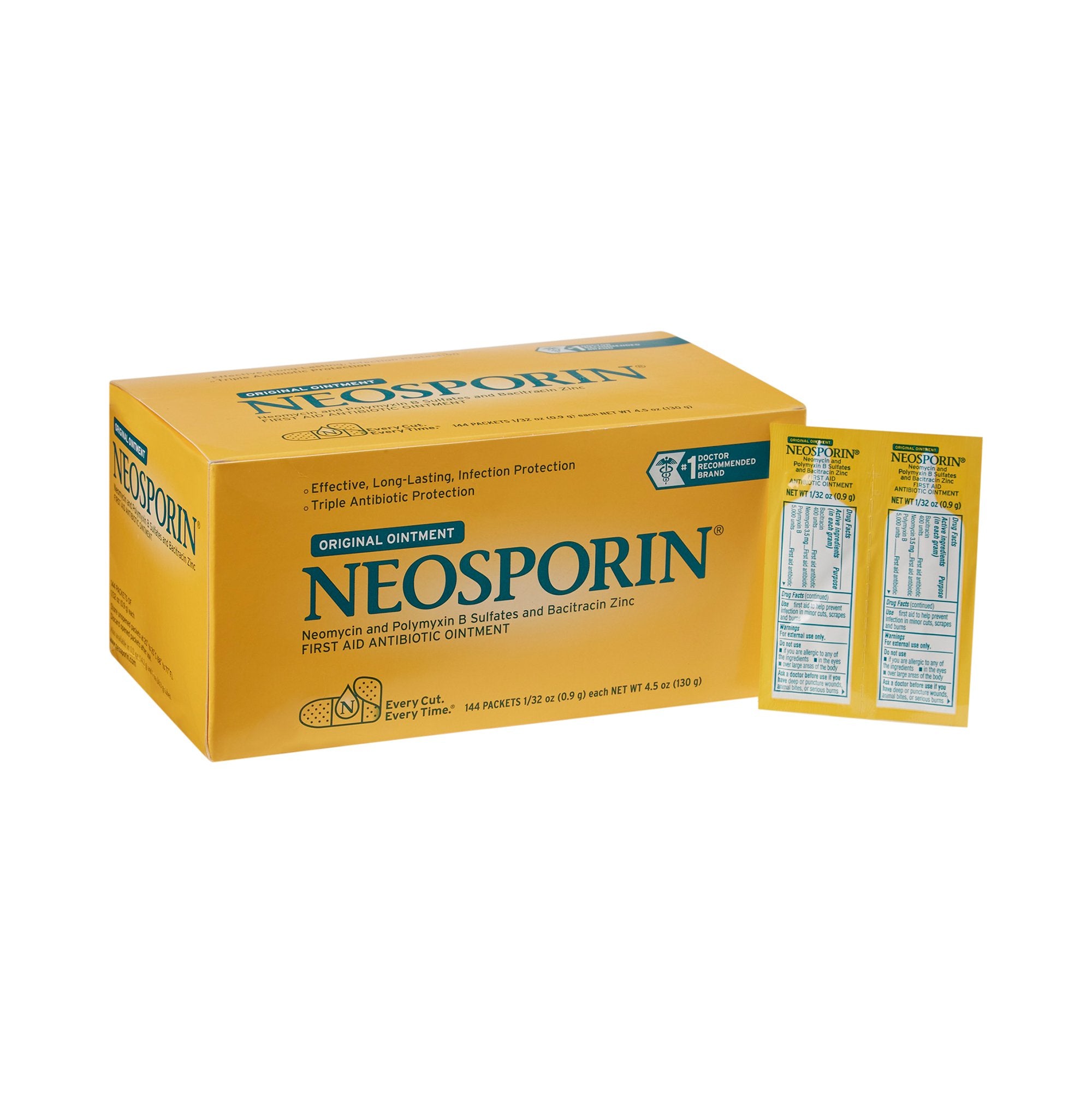 First Aid Antibiotic Neosporin Ointment 0.9 Gram Individual Packet, Packaging Type- Box