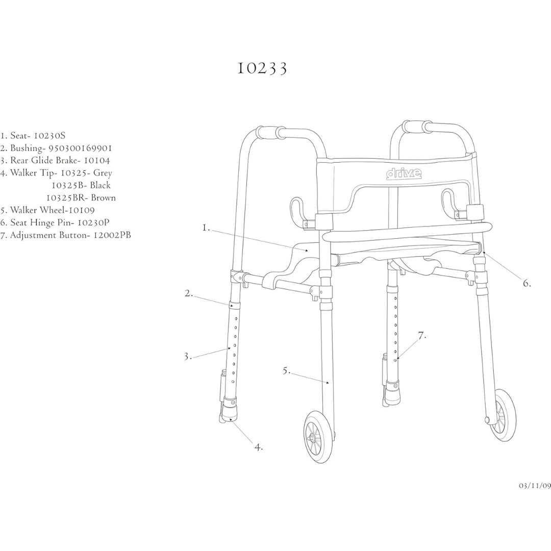 Clever-Lite LS Dual Release Folding Walker with Wheels and Seat Adjustable Height Clever-Lite LS Aluminum Frame 300 lbs. Weight Capacity 29-1/2 to 39 Inch Height, Packaging Type- Each