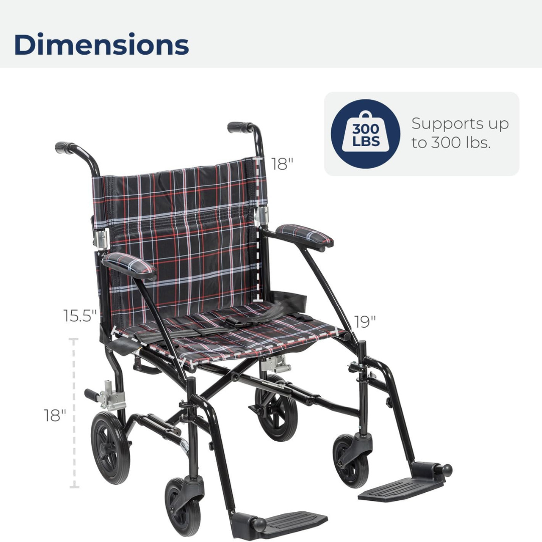 Drive Medical DFL19BLK Fly-lite Transport Chair Black  19