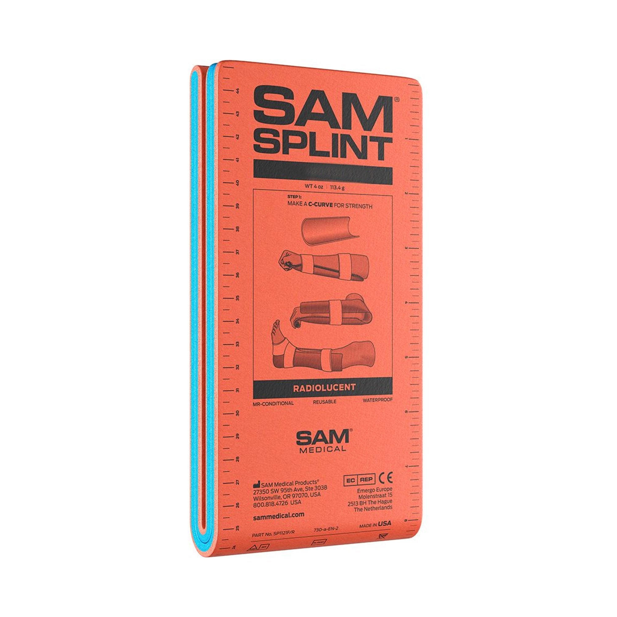 SAM Moldable Splint Folded Splint Foam / Aluminum Orange / Blue 4 X 18 Inch