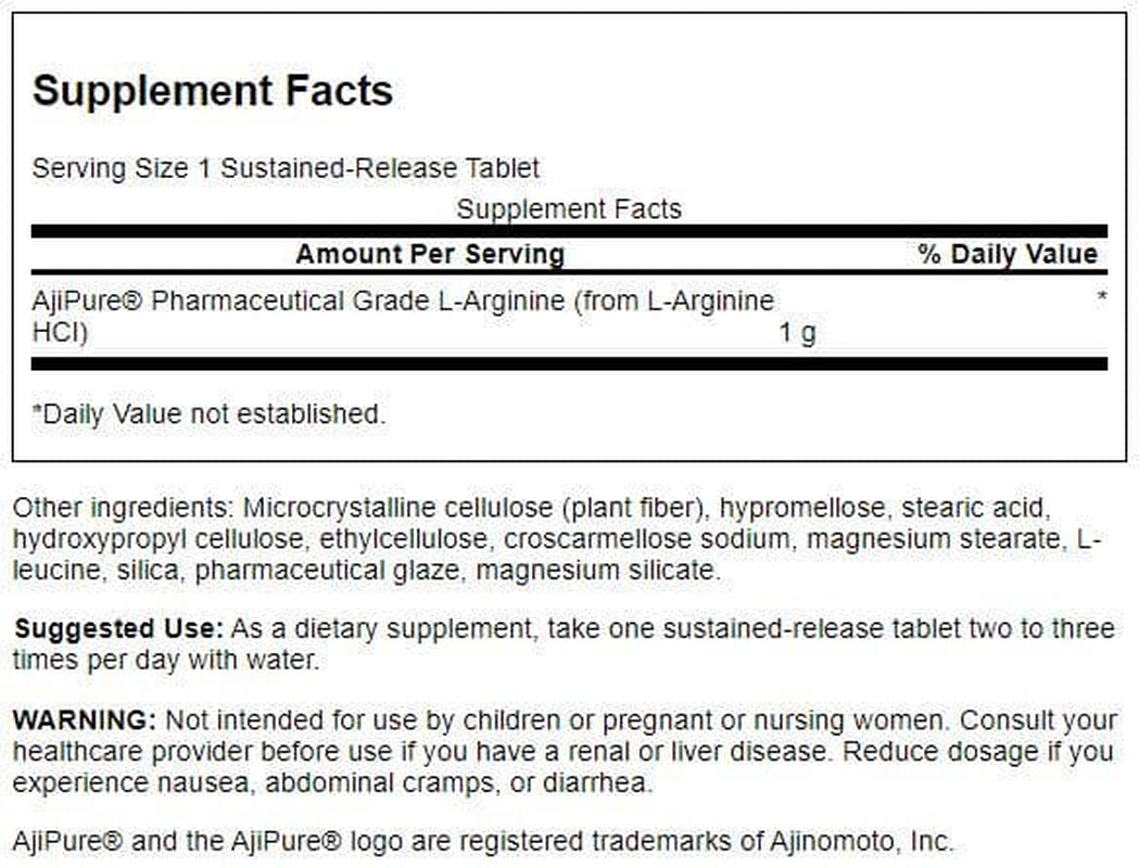 Swanson L-Arginine Sustained Release - Featuring Ajipure 1,000 Mg 90 Tabs 4 Pack