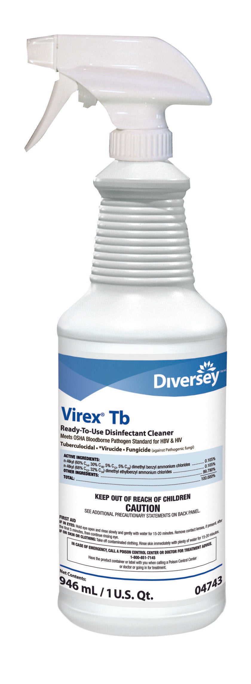 Diversey Virex Tb Surface Disinfectant Cleaner Quaternary Based Trigger Spray Liquid 32 oz. Bottle Lemon Scent NonSterile