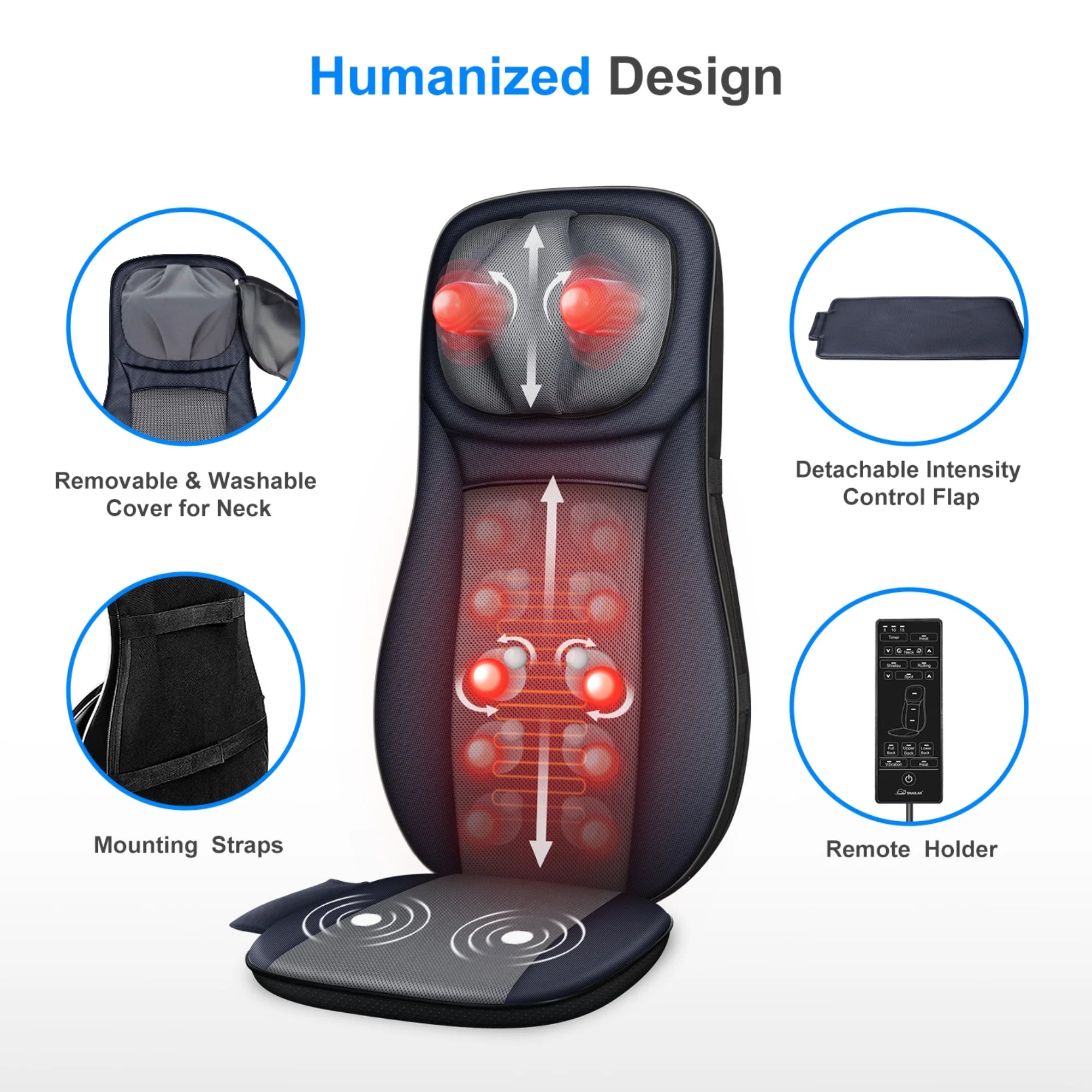 Neck and Back Massager with Heat, Rolling Massage Seat Cushion, Full Body Massage Chair Pad APP Control