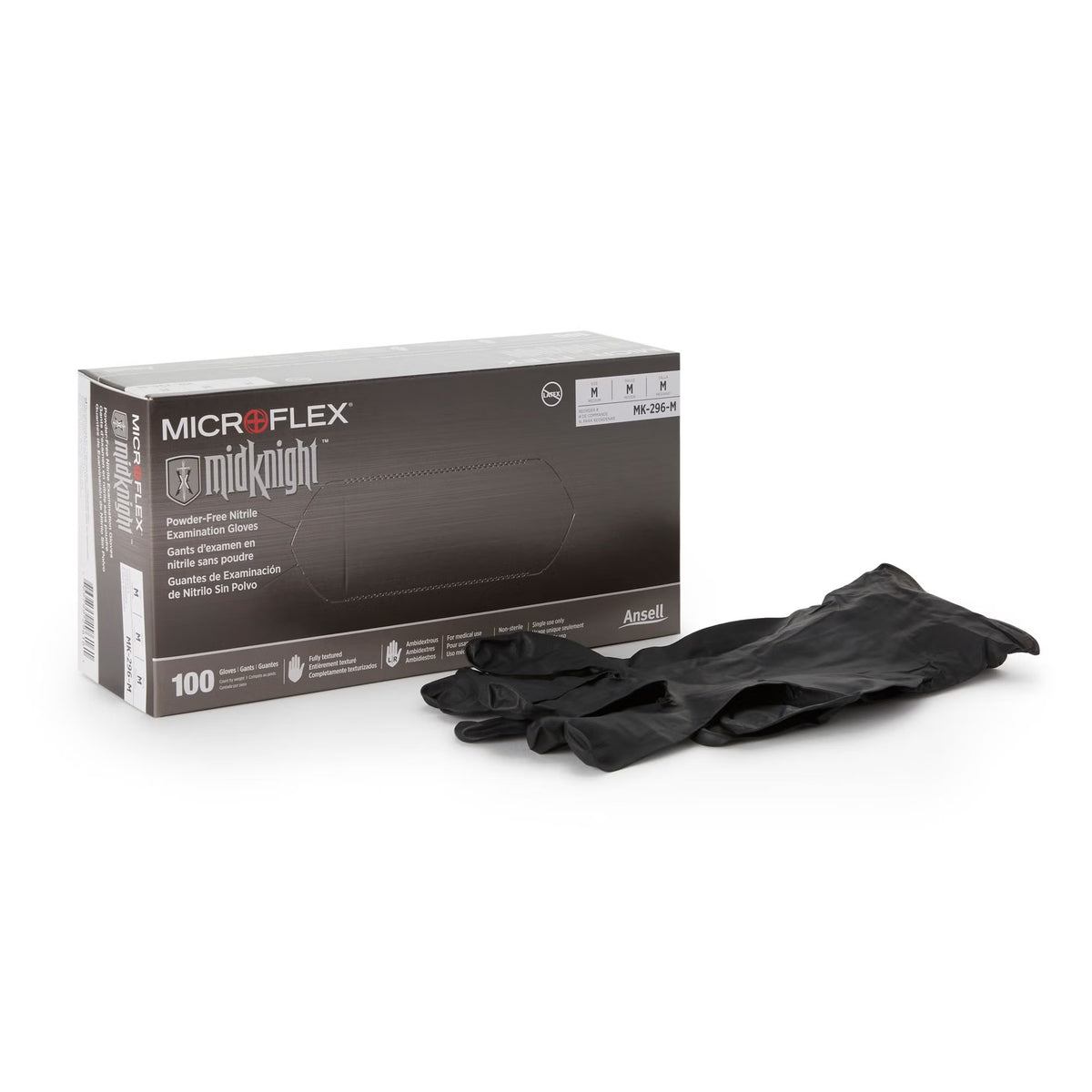 Exam Glove MICROFLEX MidKnight Medium NonSterile Nitrile Standard Cuff Length Fully Textured Black Fentanyl Tested Box