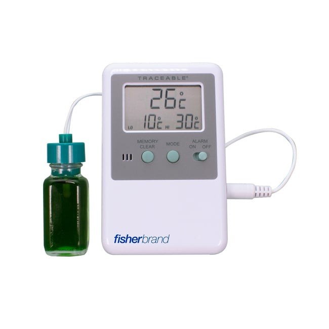 Digital Thermometer with Alarm Fisherbrand Traceable Fahrenheit / Celsius -58° to +158°F (-50° to +70°C) Short External Sensor Multiple Mounting Options Battery Operated,Packaging Type- Each