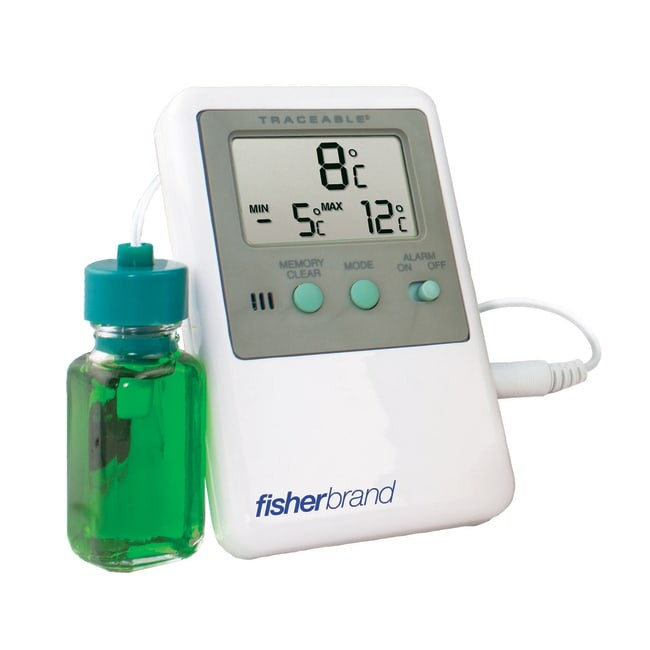 Digital Thermometer with Alarm Fisherbrand Traceable Fahrenheit / Celsius -58° to +158°F (-50° to +70°C) Short External Sensor Multiple Mounting Options Battery Operated,Packaging Type- Each