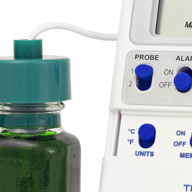Datalogging Refrigerator / Freezer Thermometer with Alarm Fisherbrand Traceable Excursion-Trac Fahrenheit / Celsius -58° to +158°F (-50° to +70°C) Bottle Probe Multiple Mounting Options AC Adaptor / Battery Backup,Packaging Type- Each