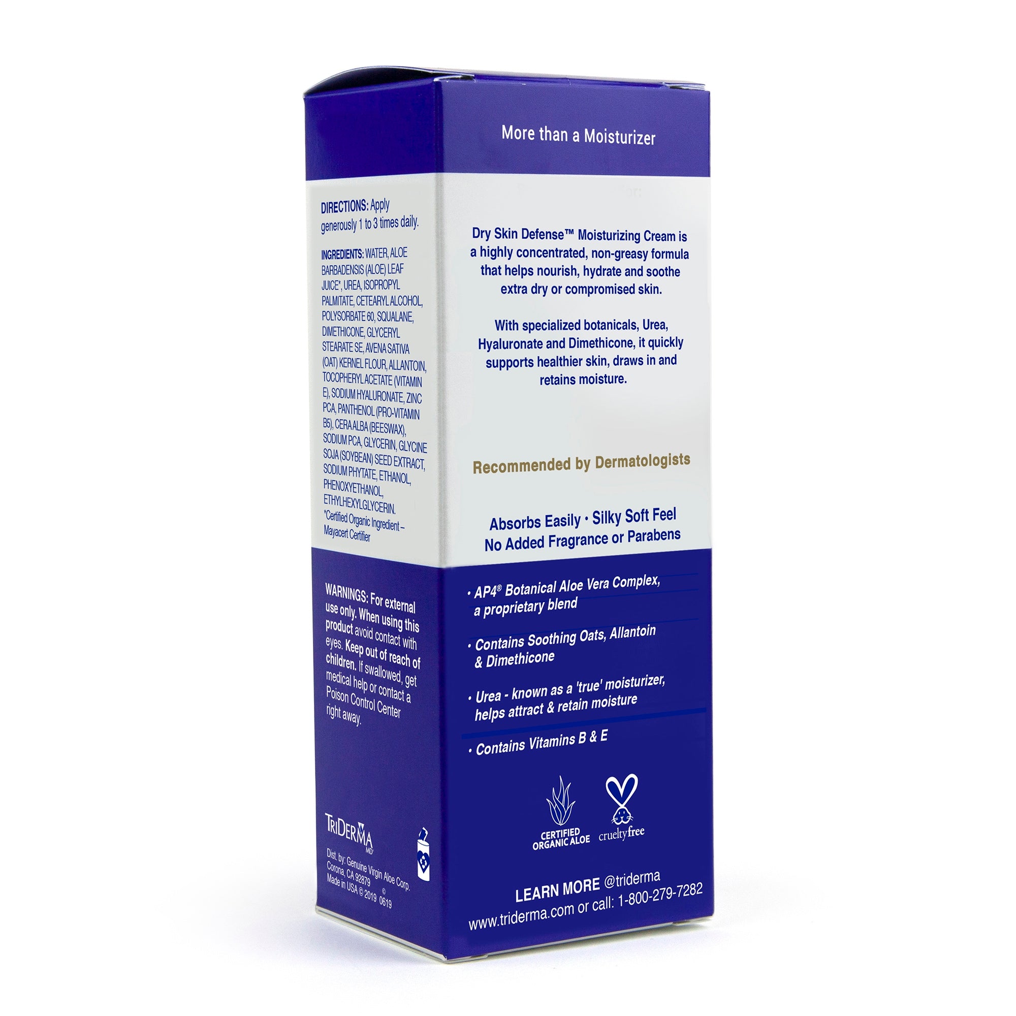 Crema hidratante para manos y cuerpo TriDerma MD para piel seca diabética, tubo de 113 g, sin perfume. Presentación: caja.
