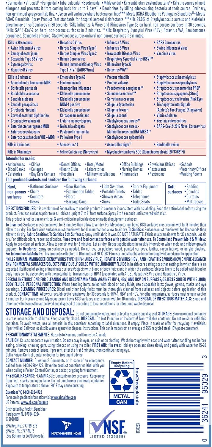 Lysol I.C. Surface Disinfectant Alcohol Based Aerosol Spray Liquid 19 oz. Can Scented NonSterile