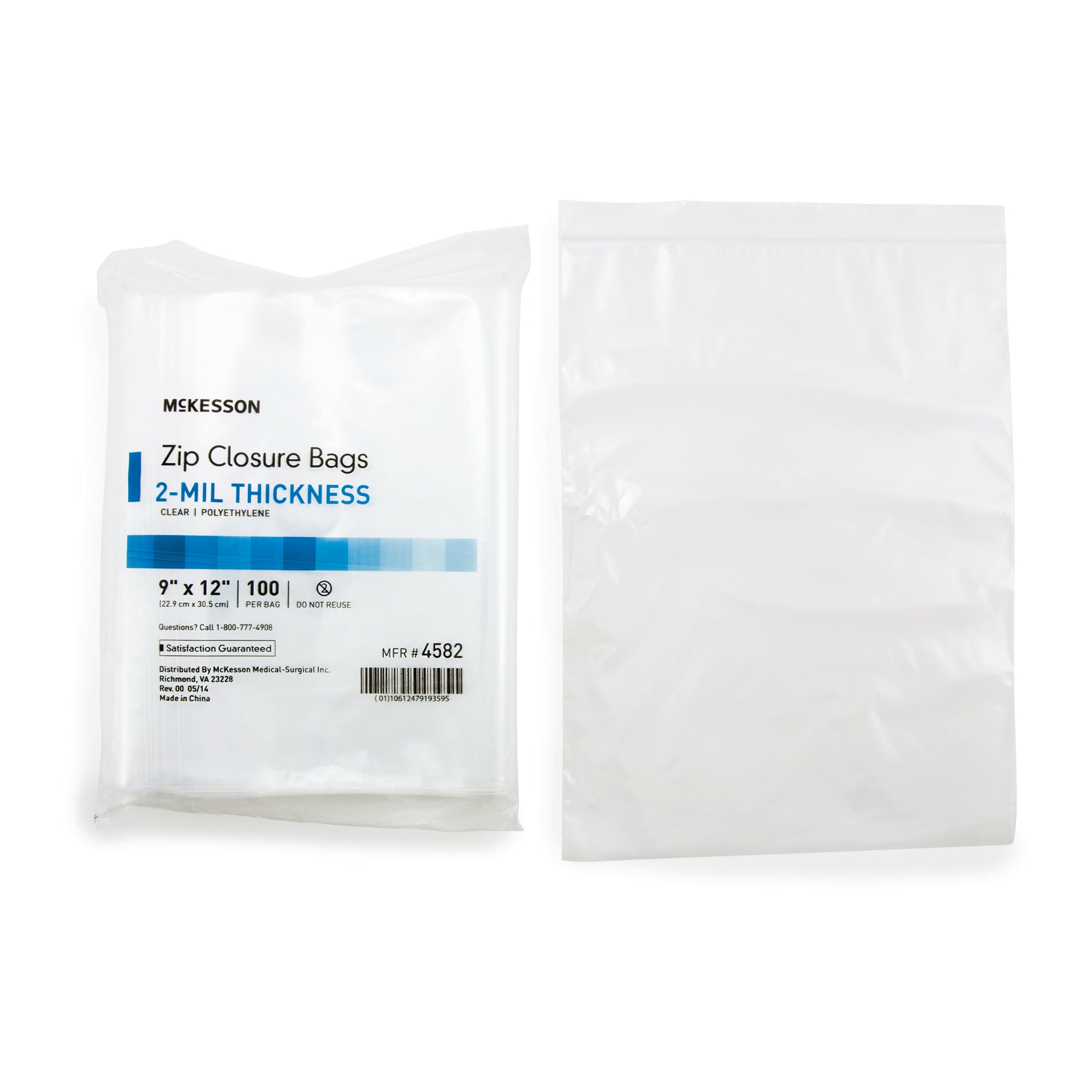 Reclosable Bag McKesson 9 X 12 Inch Polyethylene Clear Zipper Closure