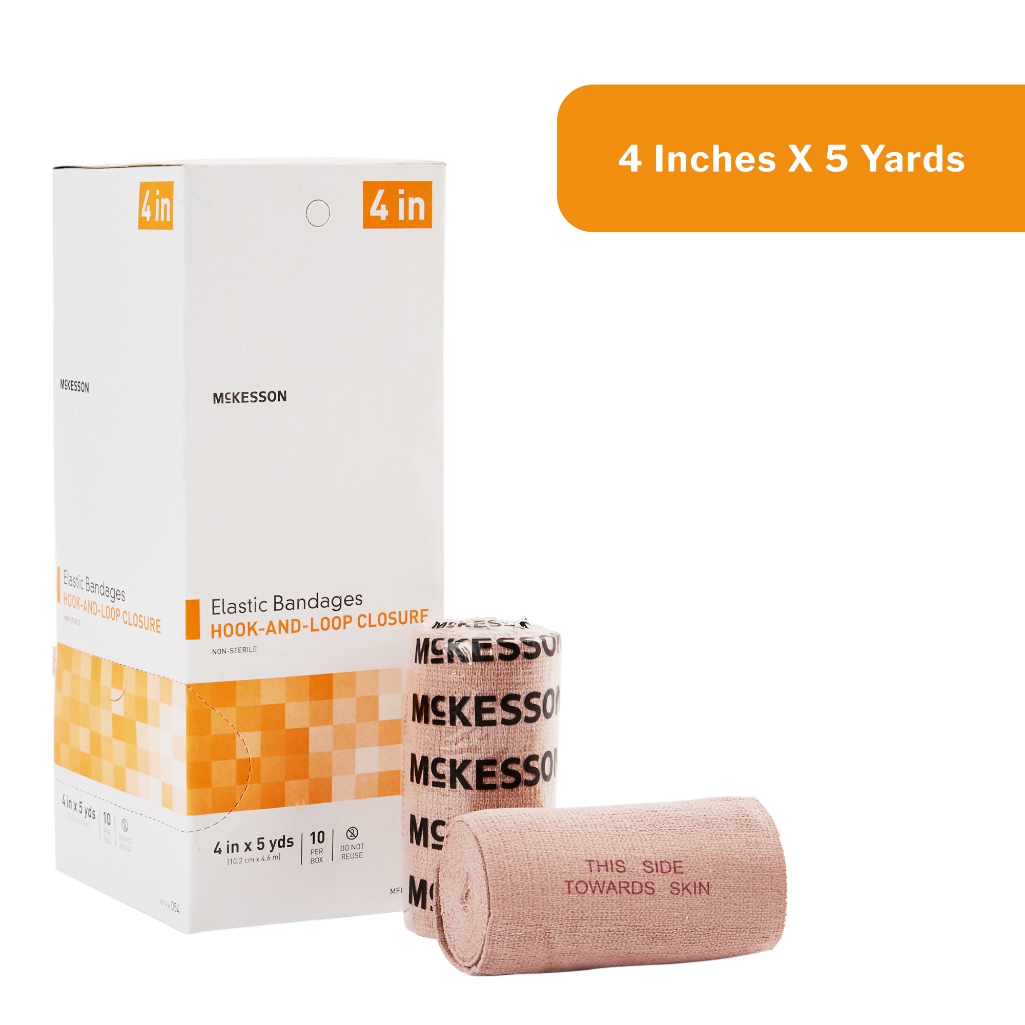 Elastic Bandage McKesson 4 Inch X 5 Yard Single Hook and Loop Closure Tan NonSterile Standard Compression, Packaging Type- Case