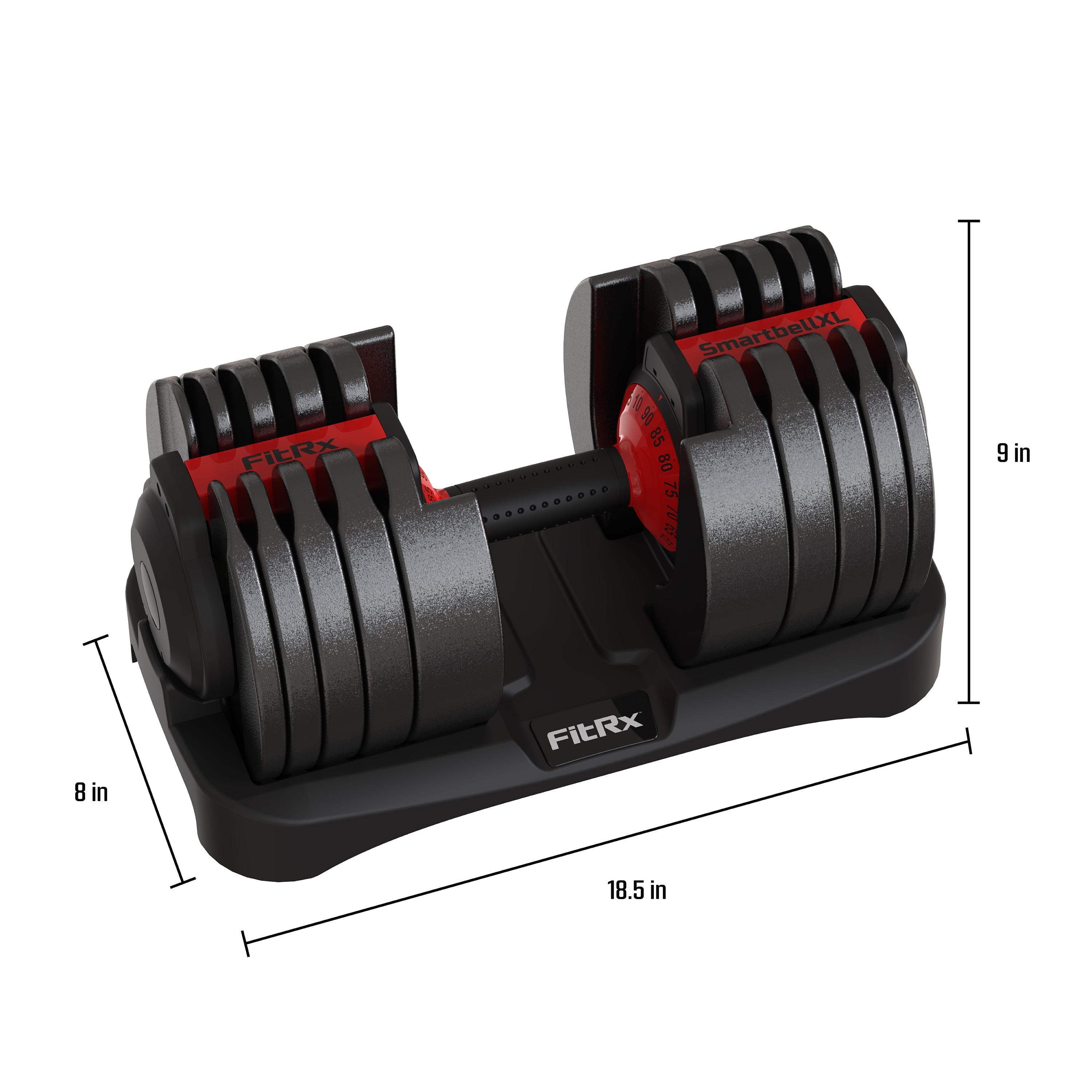 Smartbell XL, Quick-Select Adjustable Dumbbell, 10-90 Lbs. Weight, Black, Single