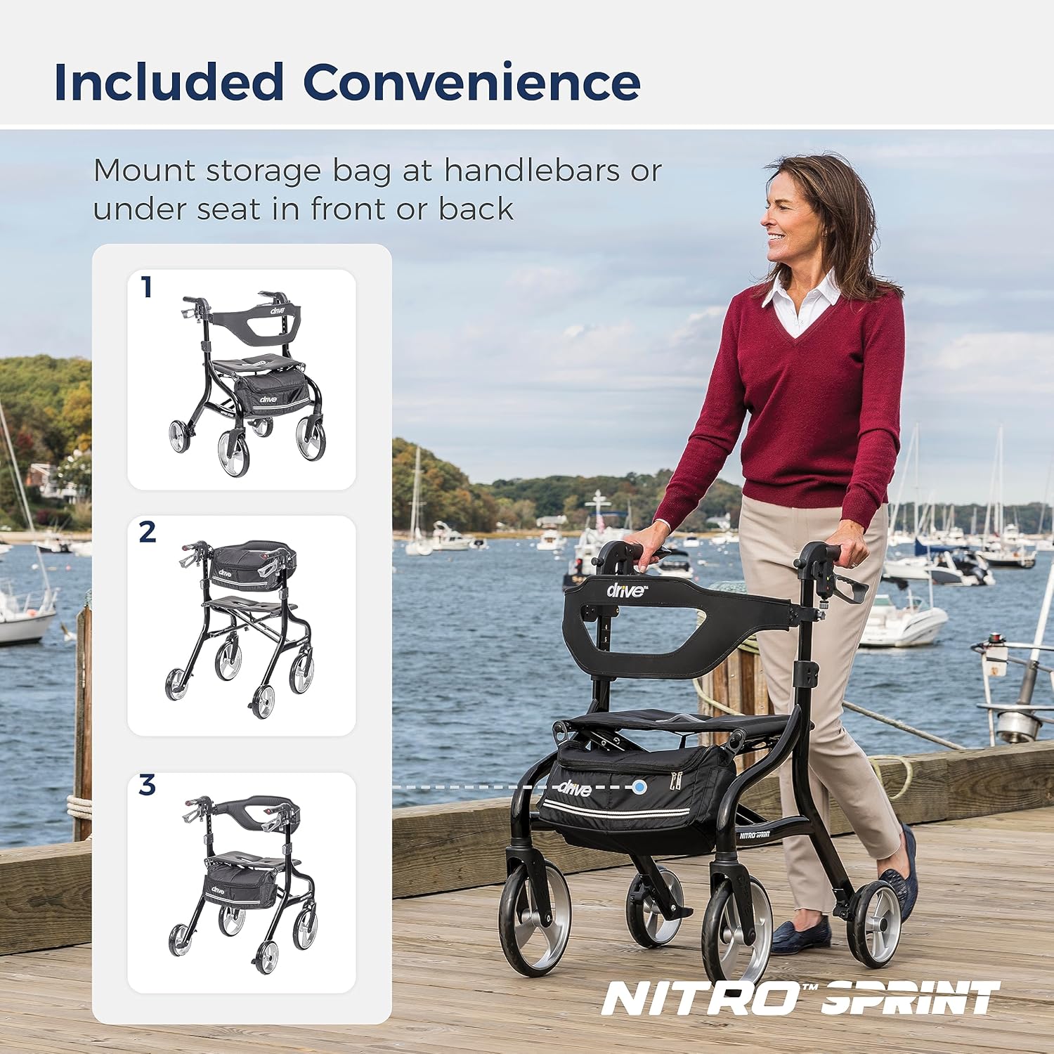 4 Wheel Rollator drive Nitro Black Adjustable Height / Folding Aluminum Frame