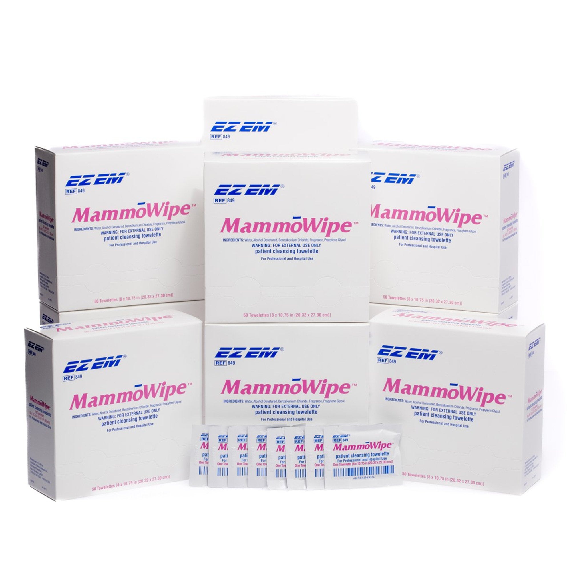 Mammography Cleansing Towelette EZ EM Individual Packet Scented 50 Count, Packaging Type- Box