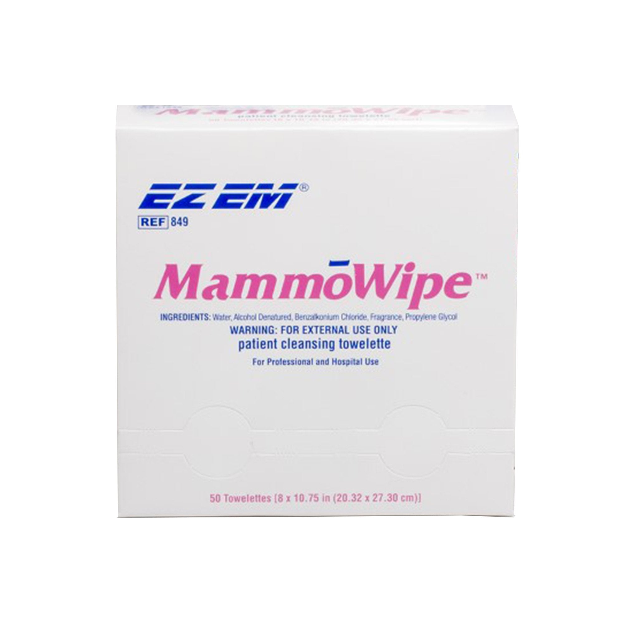 Mammography Cleansing Towelette EZ EM Individual Packet Scented 50 Count, Packaging Type- Box