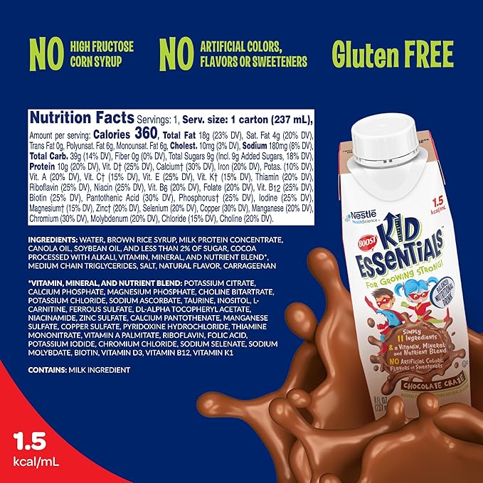 Pediatric Oral Supplement Boost Kid Essentials 1.5 Chocolate Craze Flavor 8 oz. Carton Liquid Vitamins / Minerals,Packaging Type- Each