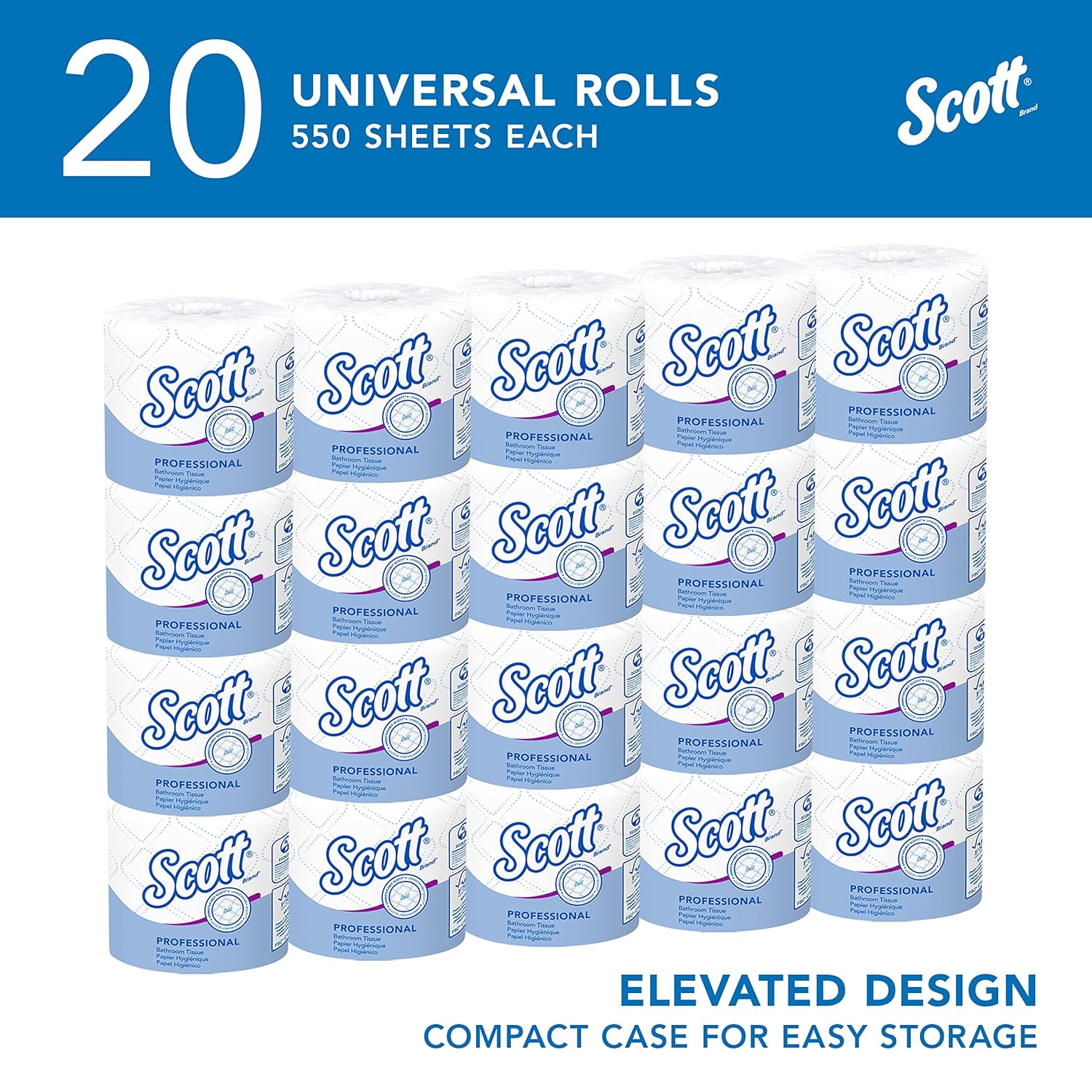 Toilet Tissue Scott Essential White 2-Ply Standard Size Cored Roll 550 Sheets 4 X 4-1/10 Inch, Packaging Type- Case