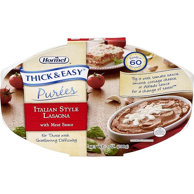 Thickened Food Thick & Easy Purees 7 oz. Tray Italian Style Beef Lasagna Flavor Puree IDDSI Level 2 Mildly Thick, Packaging Type- Case