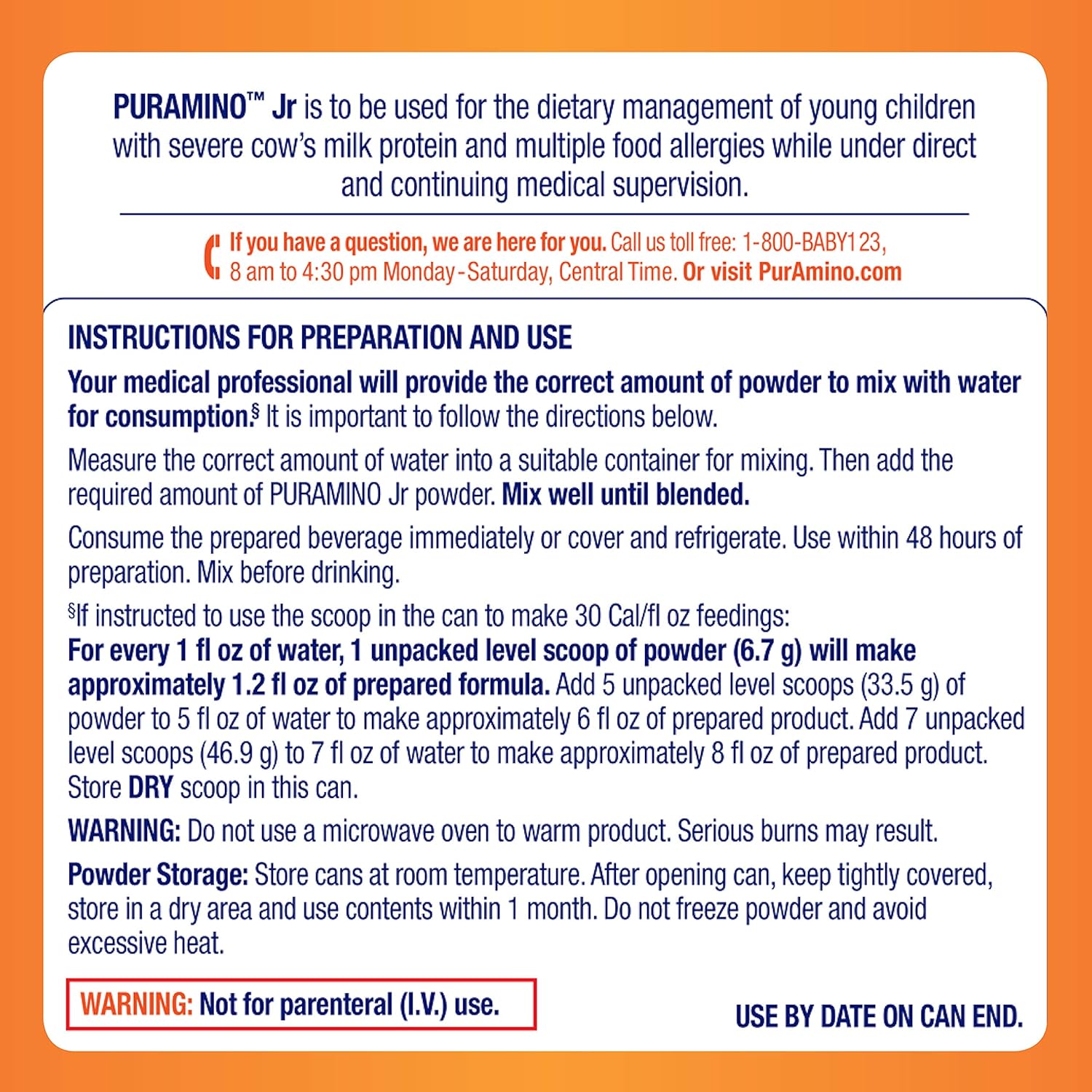 Pediatric Oral Supplement PurAmino Jr Vanilla Flavor 14.1 oz. Can Powder Amino Acid Cow's Milk Allergy,Packaging Type- Each