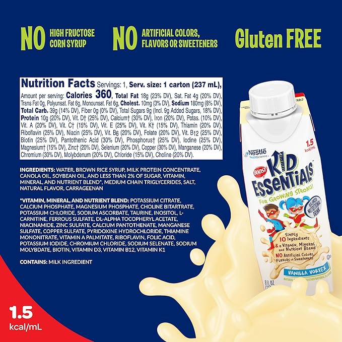 Pediatric Oral Supplement Boost Kid Essentials 1.5 Vanilla Vortex Flavor 8 oz. Carton Liquid Vitamins / Minerals,Packaging Type- Each