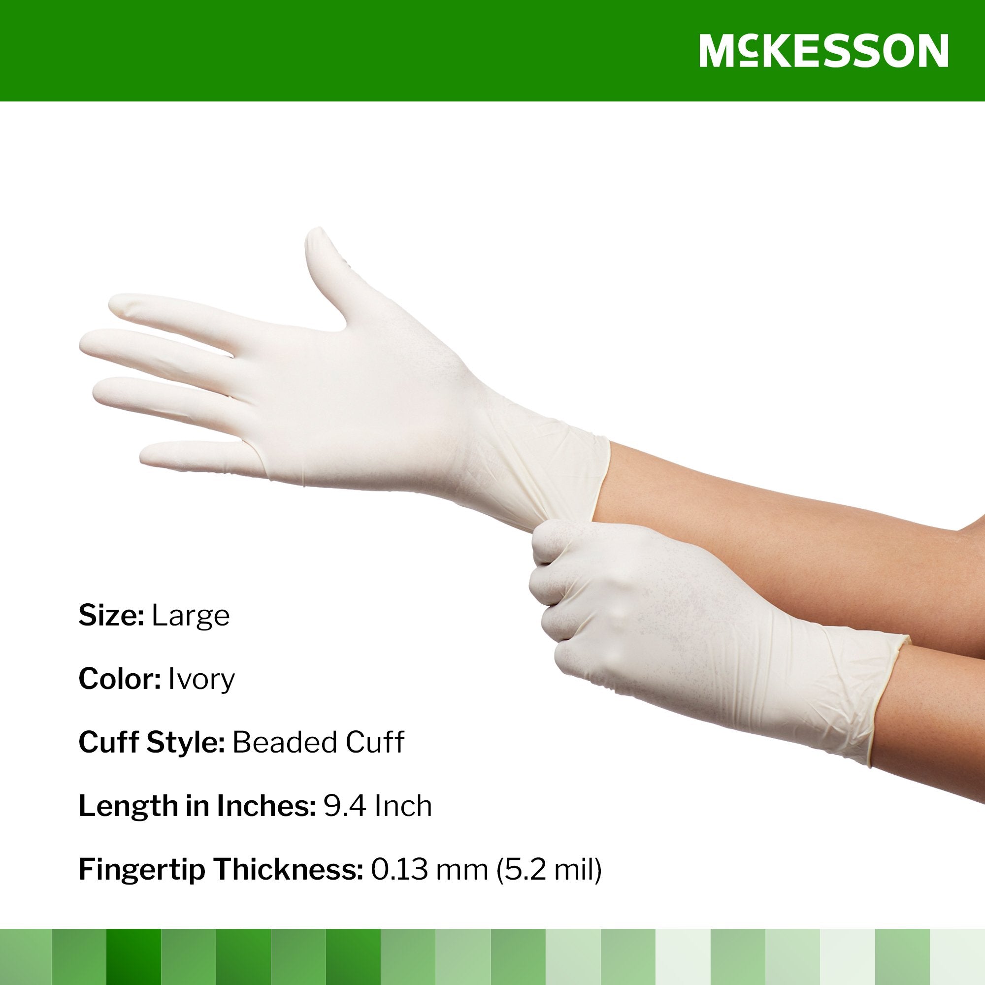 exam glove mckesson confiderm large nonsterile latex standard cuff length textured fingertips ivory not rated packaging type box