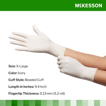 Exam Glove McKesson Confiderm X-Large NonSterile Latex Standard Cuff Length Textured Fingertips Ivory Not Rated,Packaging Type- Box