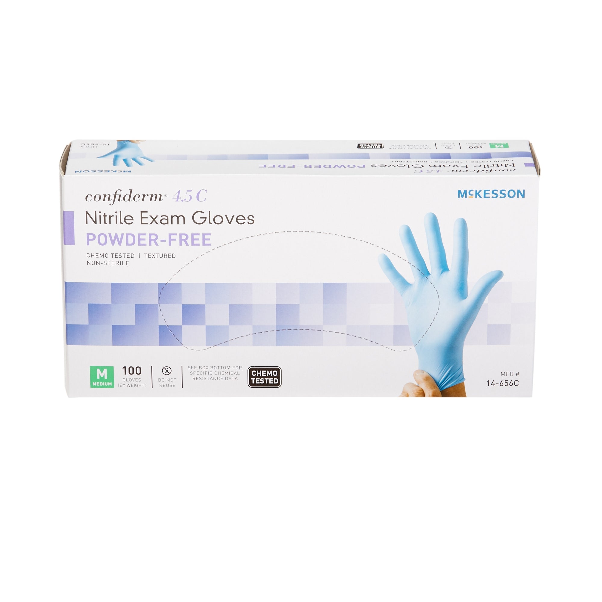 Exam Glove McKesson Confiderm 4.5C Medium NonSterile Nitrile Standard Cuff Length Textured Fingertips Blue Chemo Tested | 10Box/Case