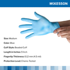 Exam Glove McKesson Confiderm 4.5C Medium NonSterile Nitrile Standard Cuff Length Textured Fingertips Blue Chemo Tested | 10Box/Case