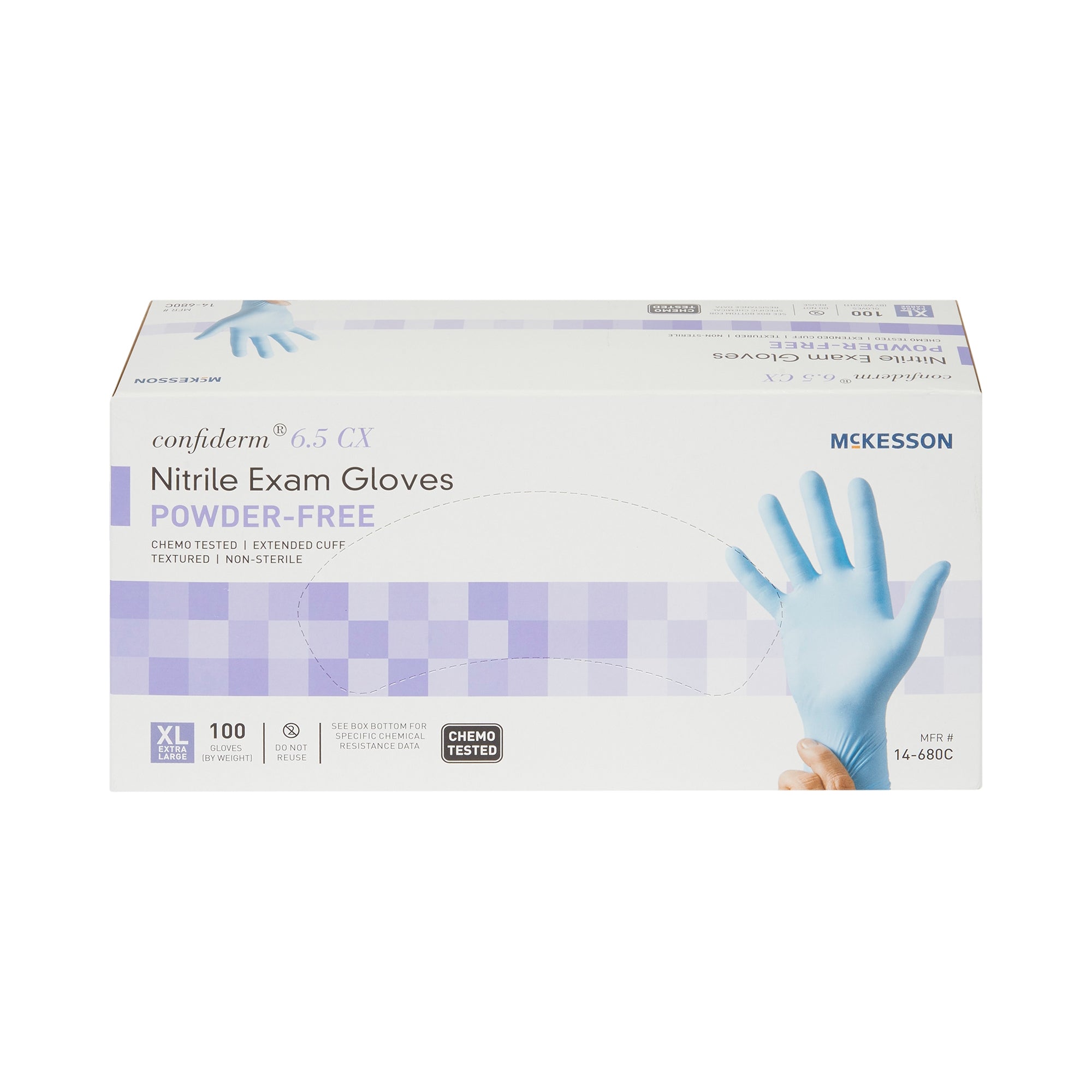 Exam Glove McKesson Confiderm 6.5CX X-Large NonSterile Nitrile Extended Cuff Length Textured Fingertips Blue Chemo Tested | 10Box/Case