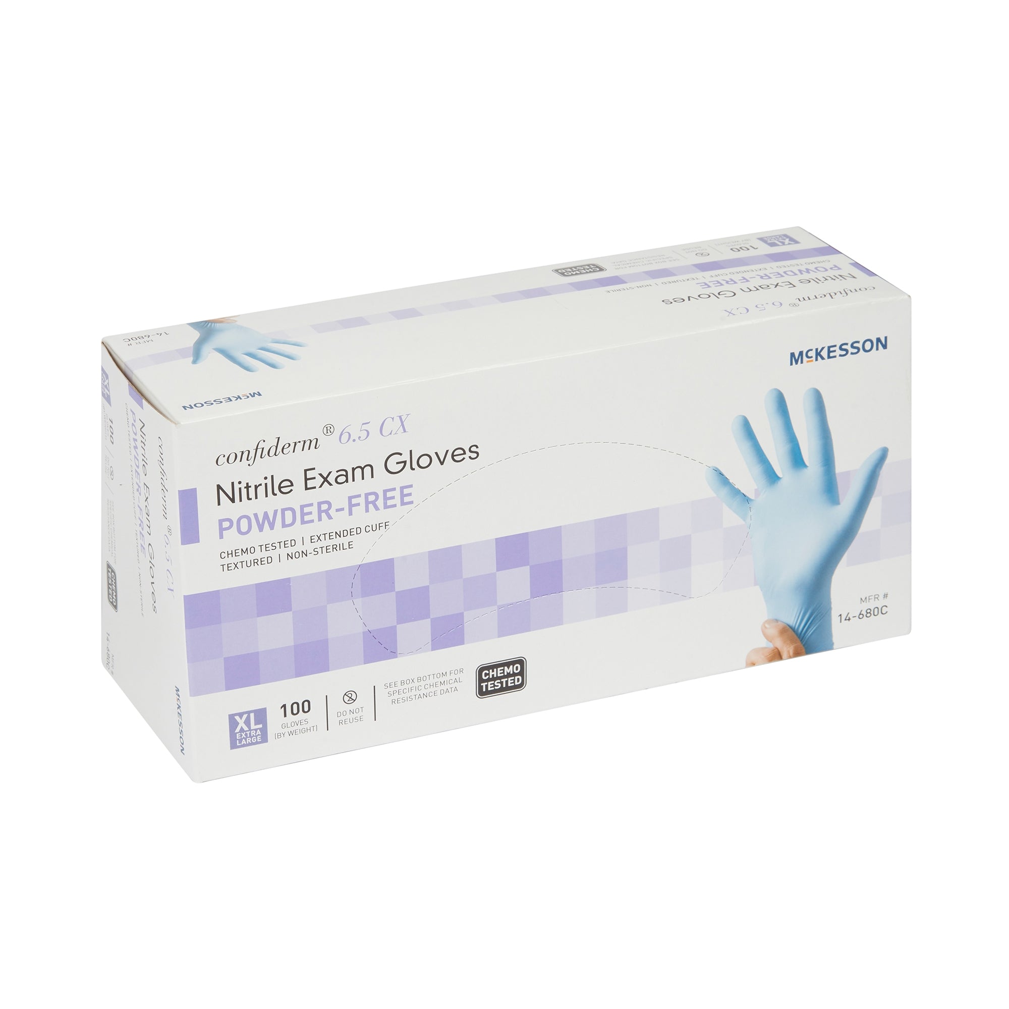 Exam Glove McKesson Confiderm 6.5CX X-Large NonSterile Nitrile Extended Cuff Length Textured Fingertips Blue Chemo Tested | 10Box/Case