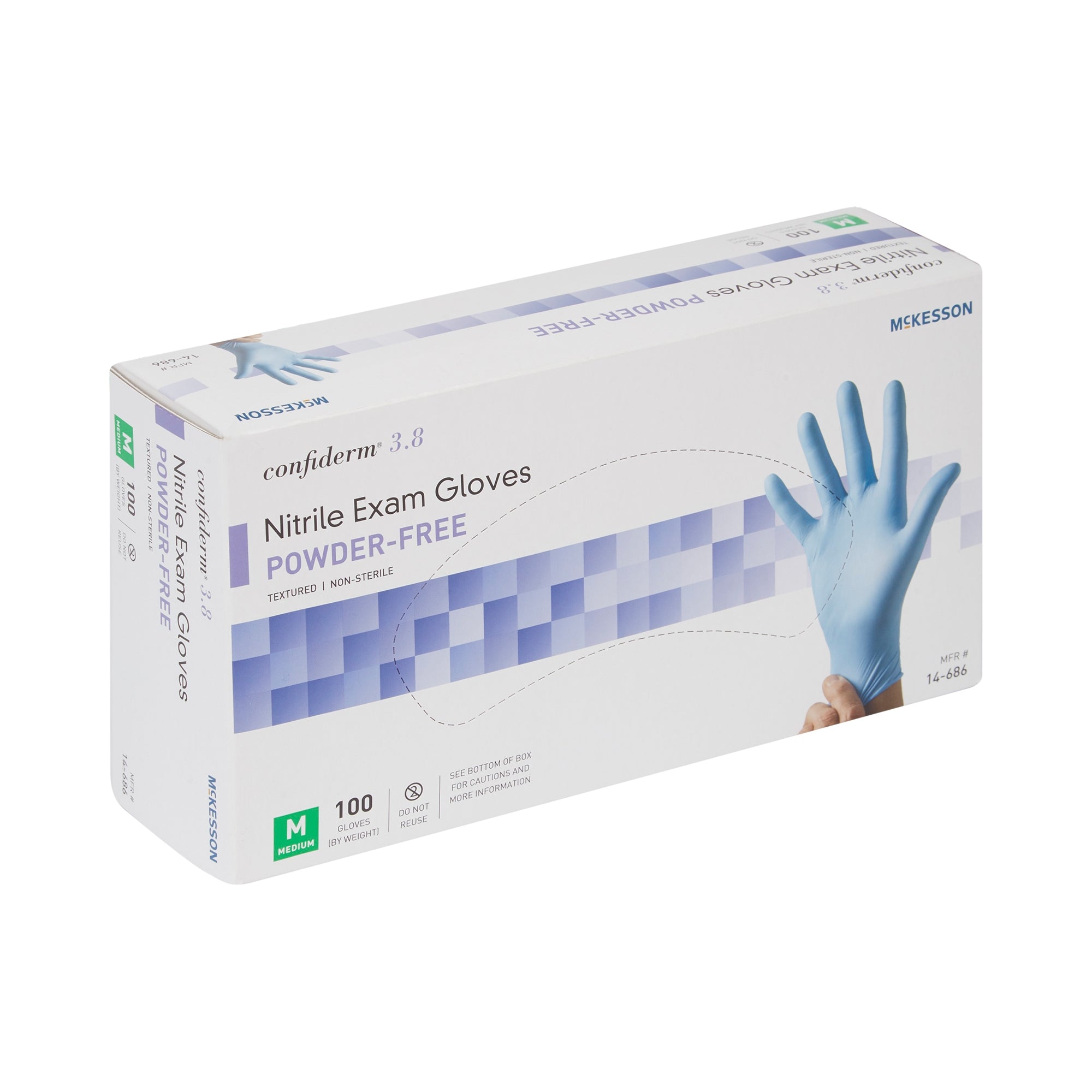 Exam Glove McKesson Confiderm 3.8 Medium NonSterile Nitrile Standard Cuff Length Textured Fingertips Blue Not Rated | 10Box/Case