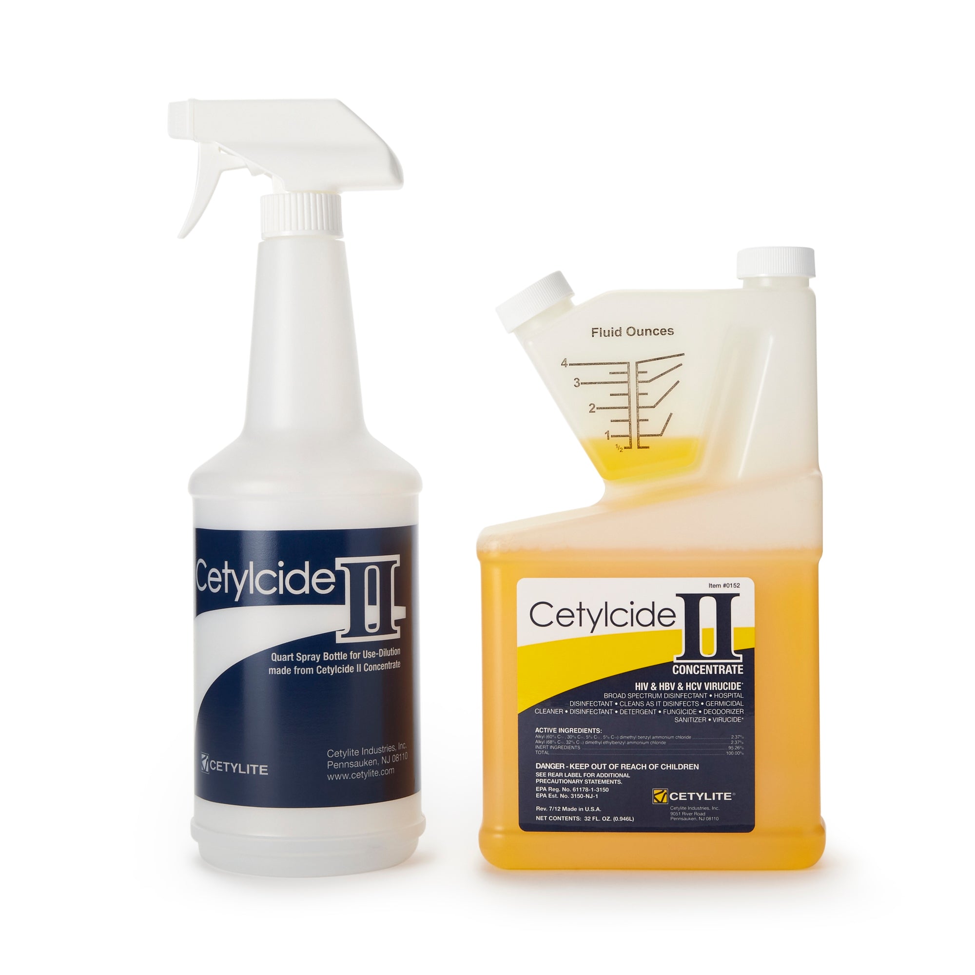 Cetylcide-II Quaternary Surface Disinfectant Concentrate – 32 oz Lemon Scent, Kills 140+ Pathogens, OSHA Bloodborne Compliant (Each)
