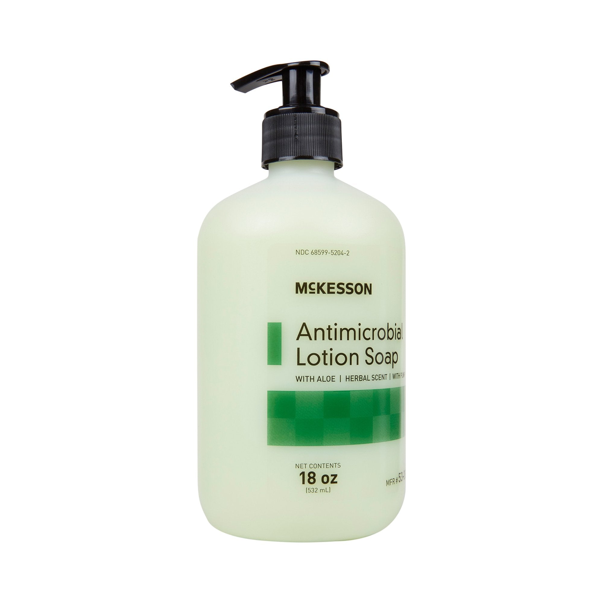 Jabón antimicrobiano McKesson Loción, 18 oz. Botella con dosificador, aroma herbal. Tipo de empaque: individual.