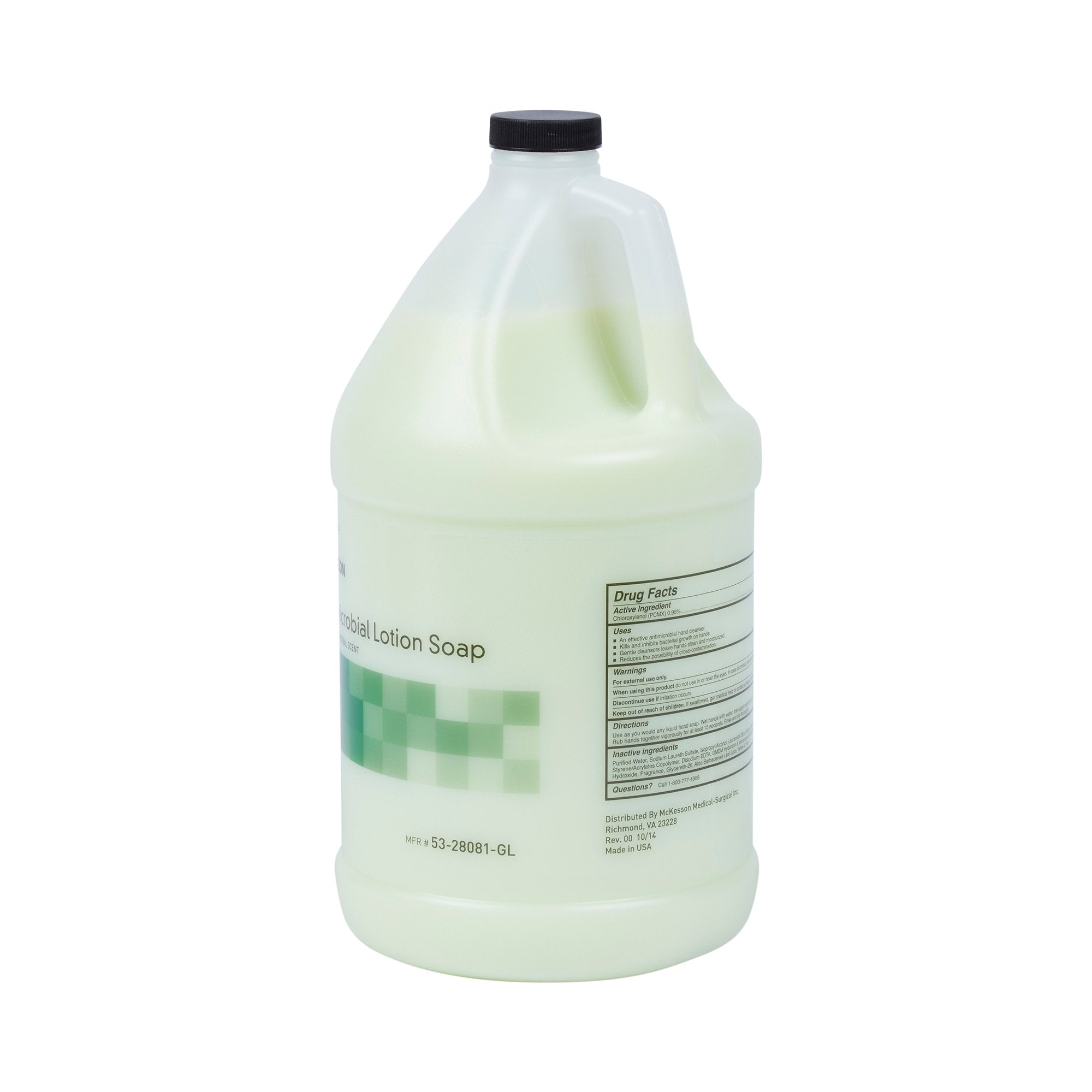 Jabón antimicrobiano McKesson Loción, 1 galón, aroma herbal, envase individual.