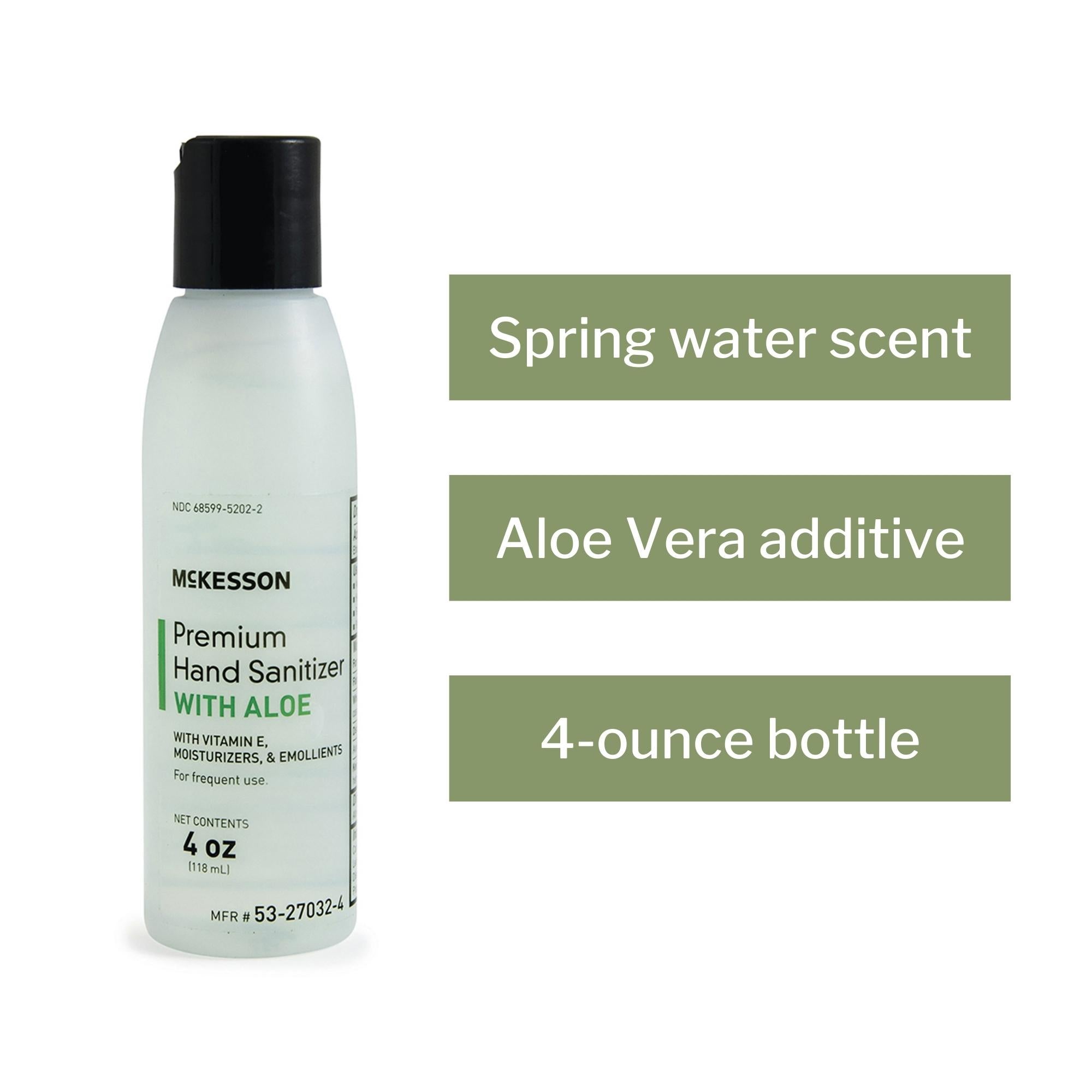 Hand Sanitizer with Aloe McKesson Premium 4 oz. Ethyl Alcohol Gel Bottle, Packaging Type- Case
