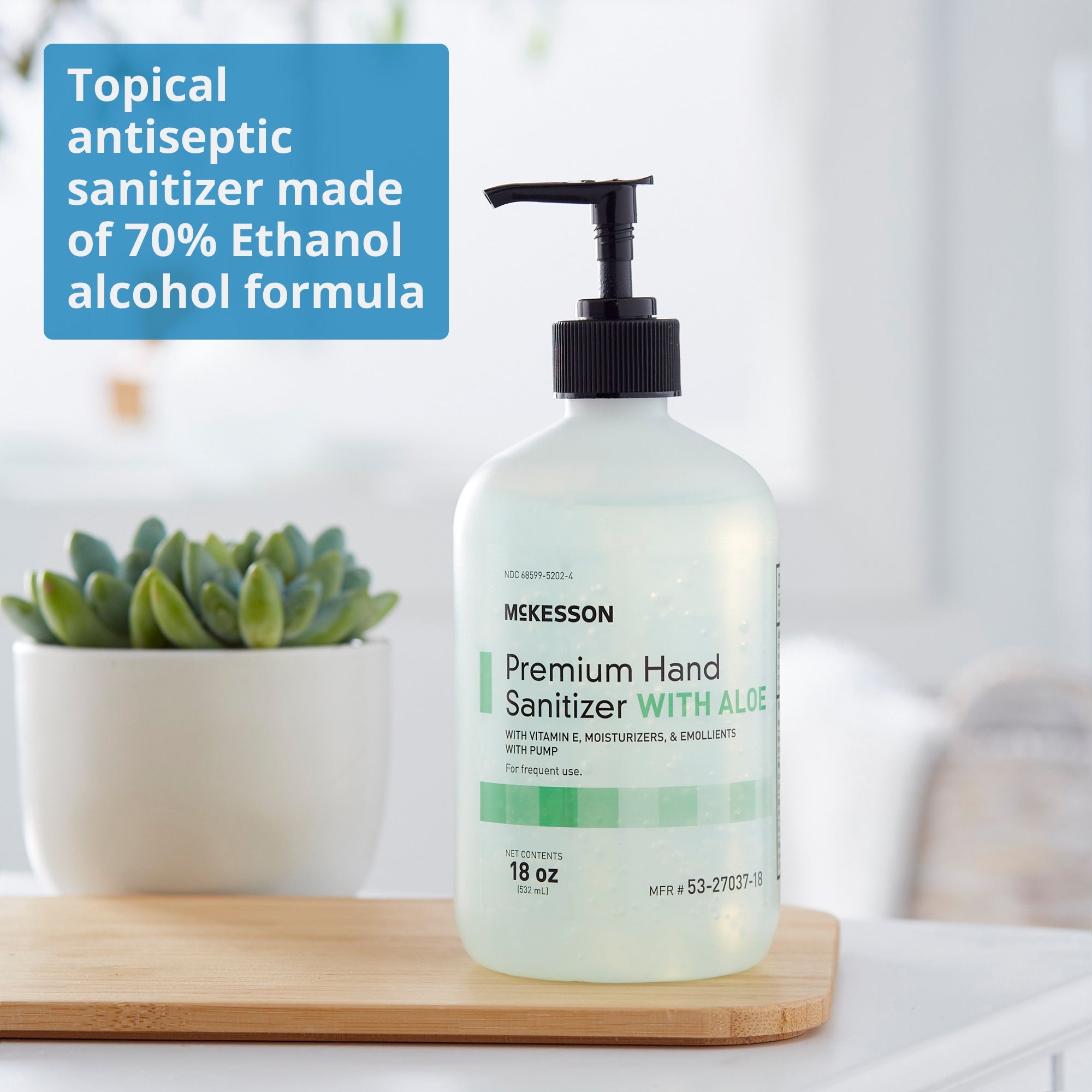 Hand Sanitizer with Aloe McKesson Premium 18 oz. Ethyl Alcohol Gel Pump Bottle, Packaging Type- Case